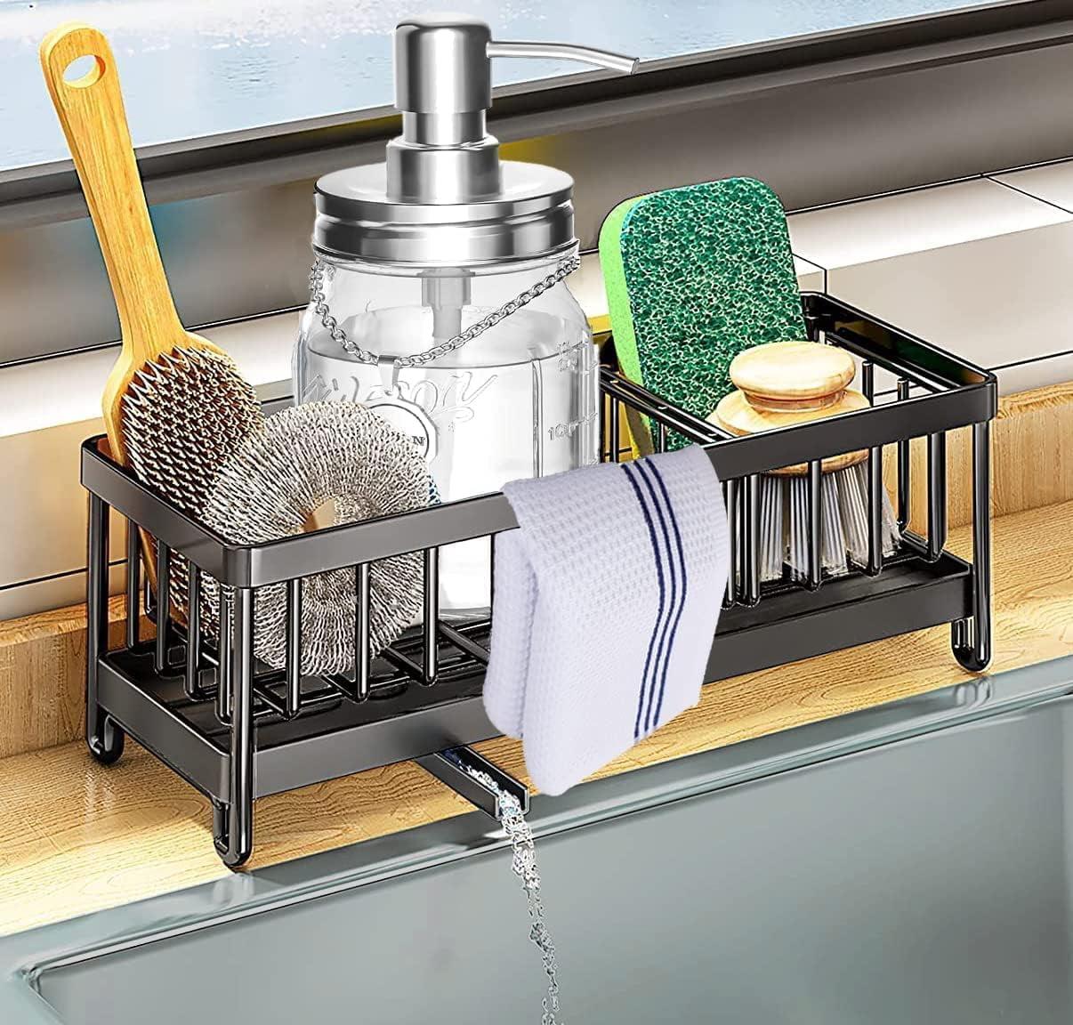 Black Stainless Steel Kitchen Sink Caddy with Drain Tray