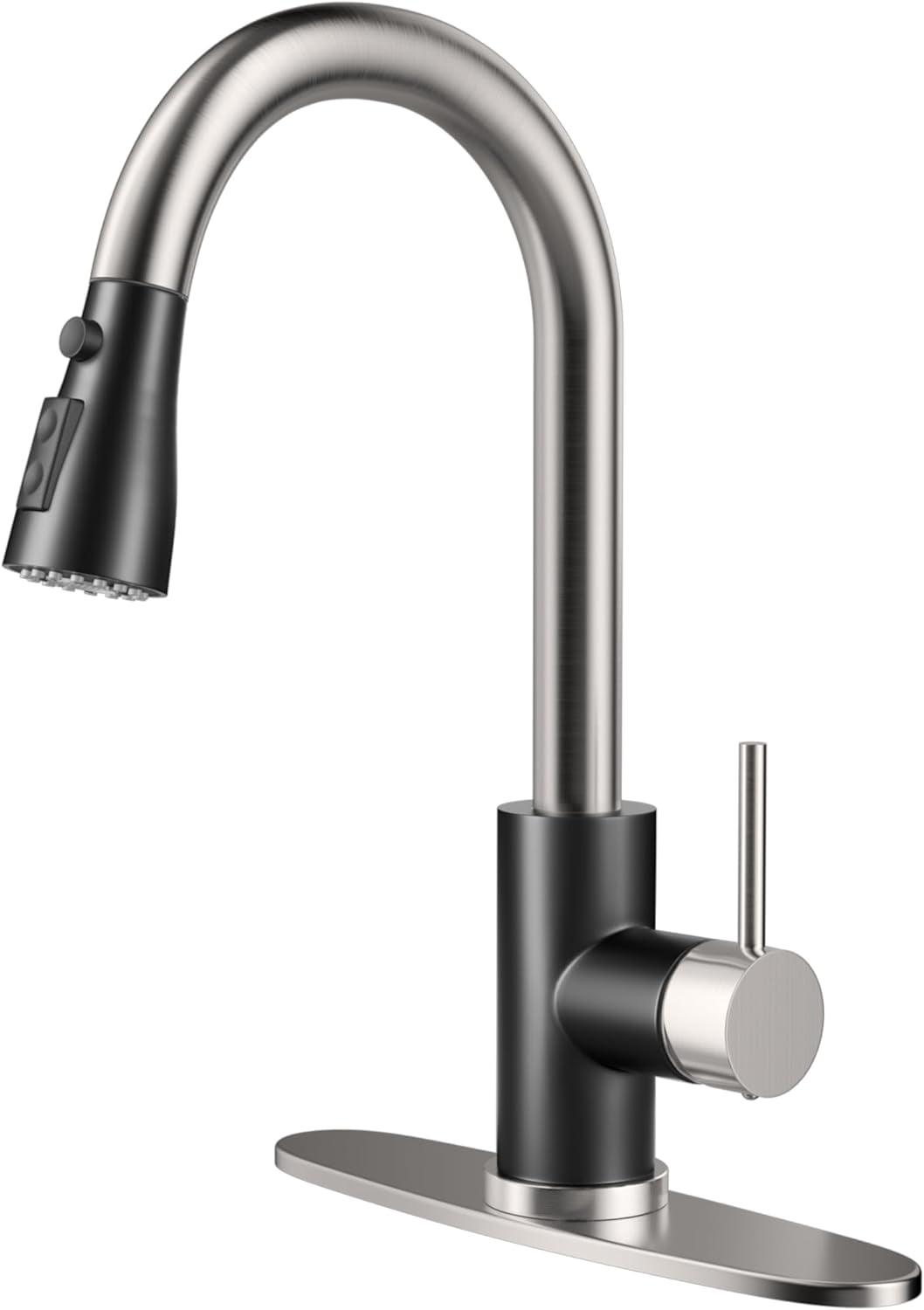 Kitchen Sink Faucet, Pull Down Kitchen Faucet, Black Nickel Stainless Steel Pull Out Kitchen Faucet With Pull Down Sprayer And 10 Inch Panel For Laundry Bar Kitchen Sinks