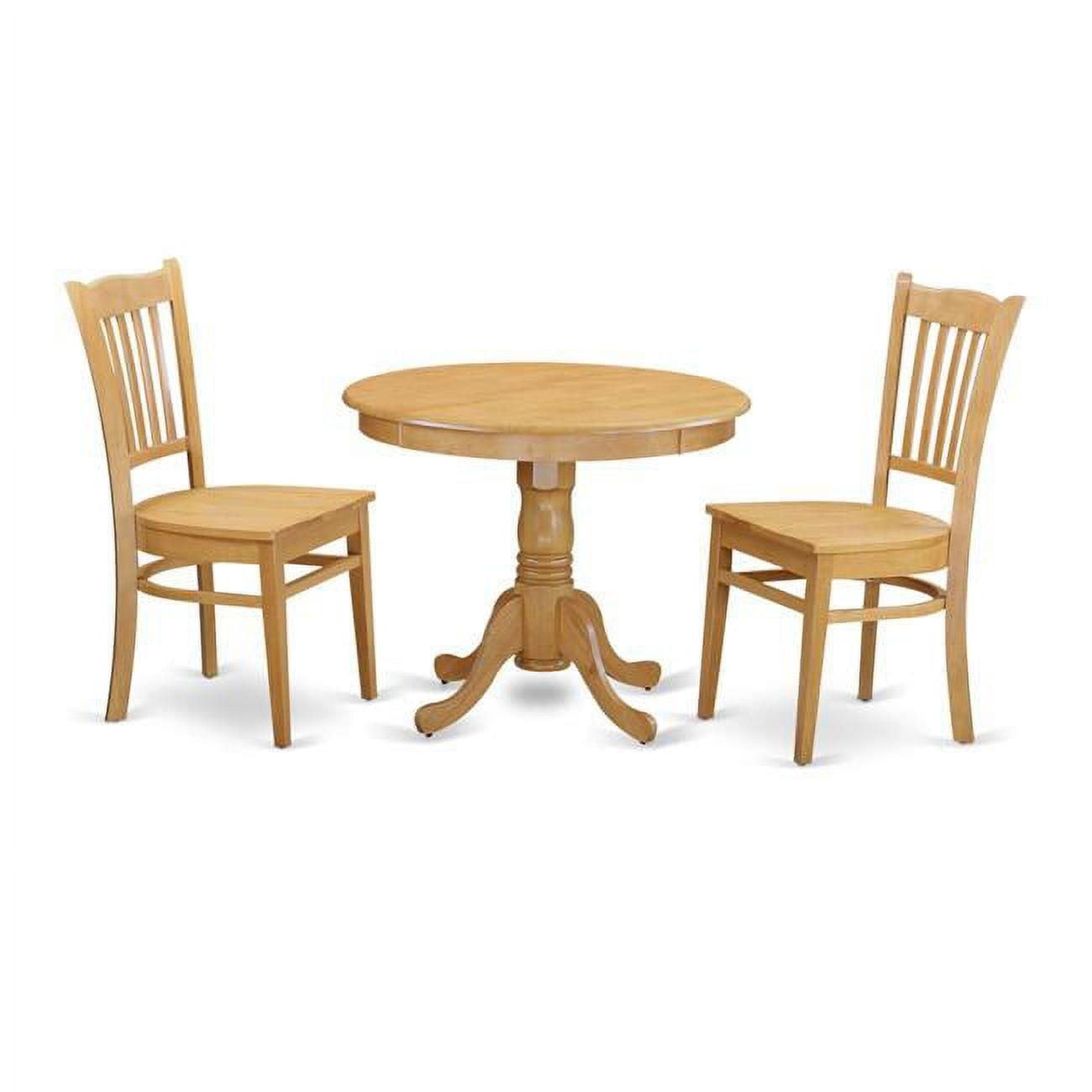 Oak Round Dining Table with 2 Chairs Set