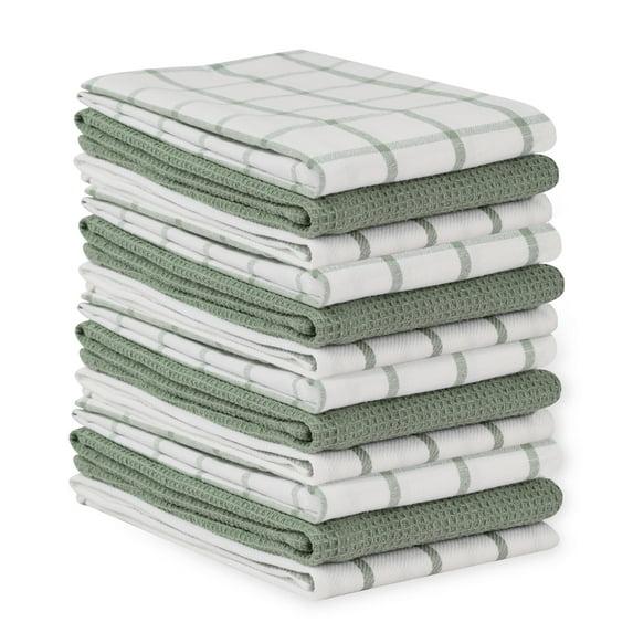 Kitchen Towels Set - Pack of 12 Cotton Dish Towels for Drying Dishes, 18”x 28”, Kitchen Hand Towels, Quick Drying Kitchen Towel Set - Olive