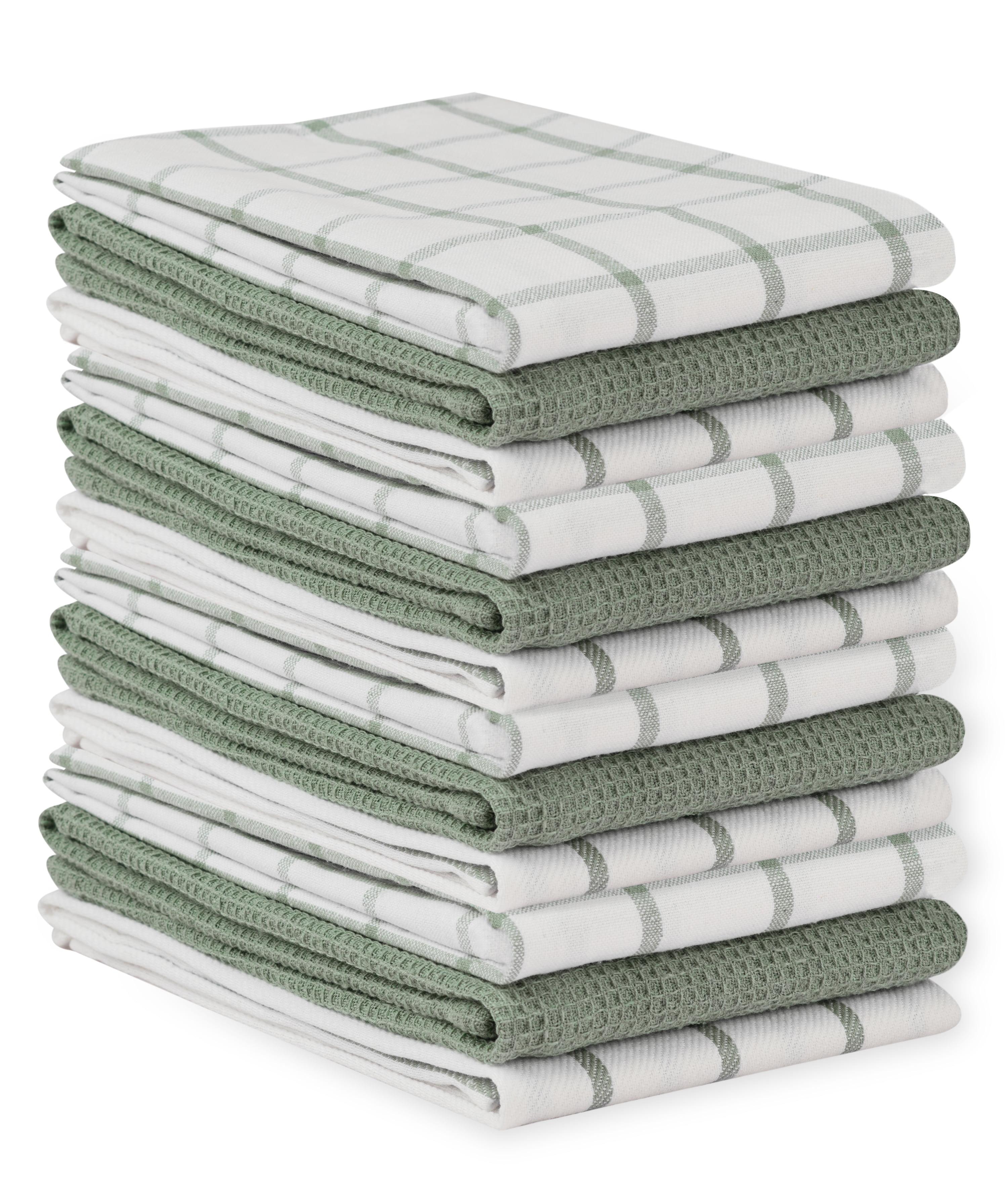 Olive and White Cotton Kitchen Towel Set, 12-Pack