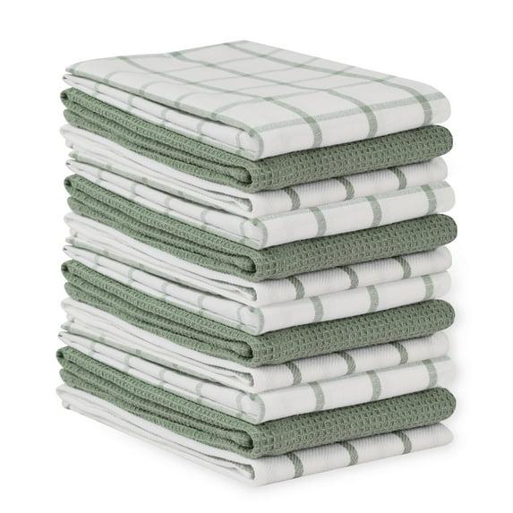 Kitchen Towels Set - Pack of 12 Cotton Dish Towels for Drying Dishes, 18”x 28”, Kitchen Hand Towels, Quick Drying Kitchen Towel Set - Olive