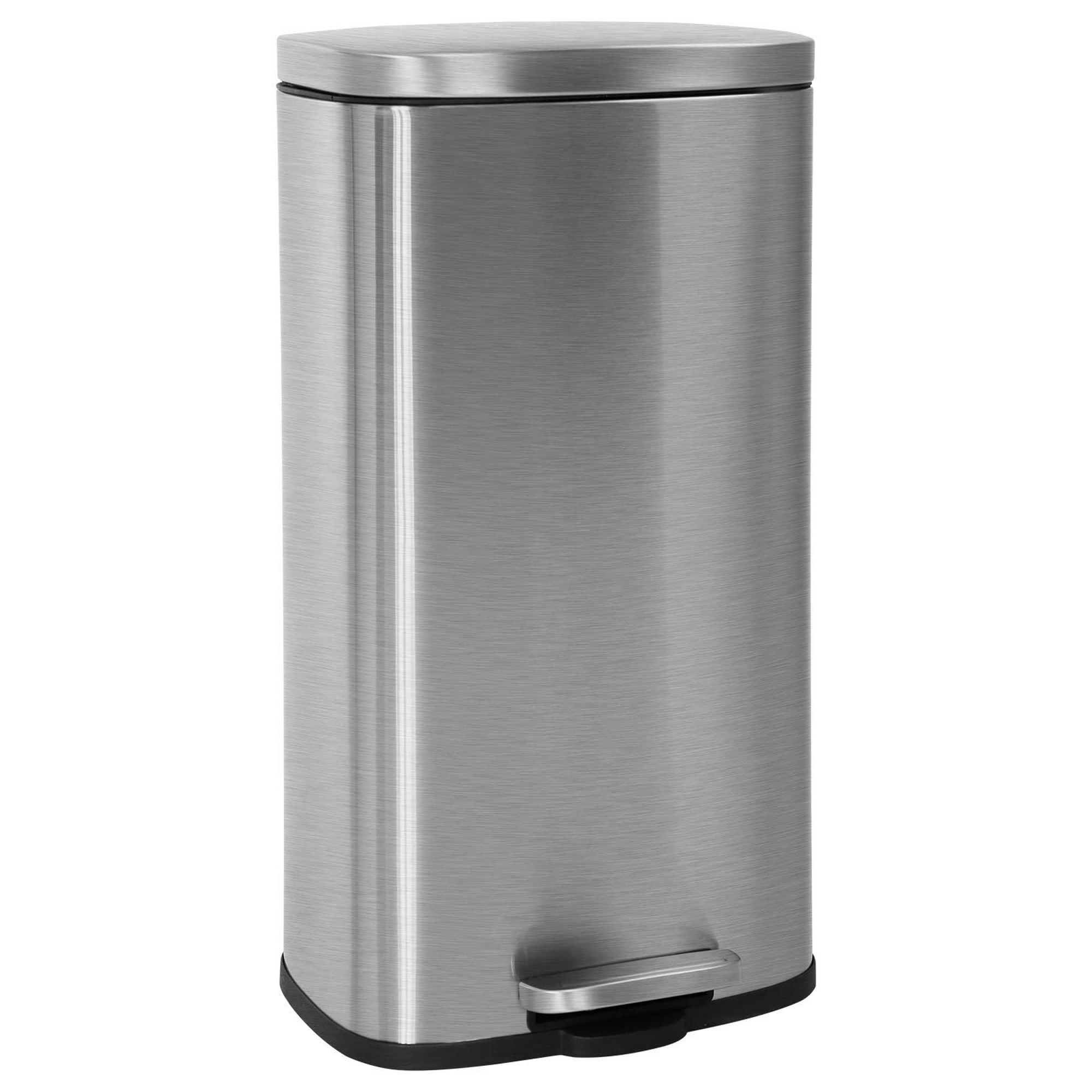 Brushed Stainless Steel 8-Gallon Oval Pedal Trash Can