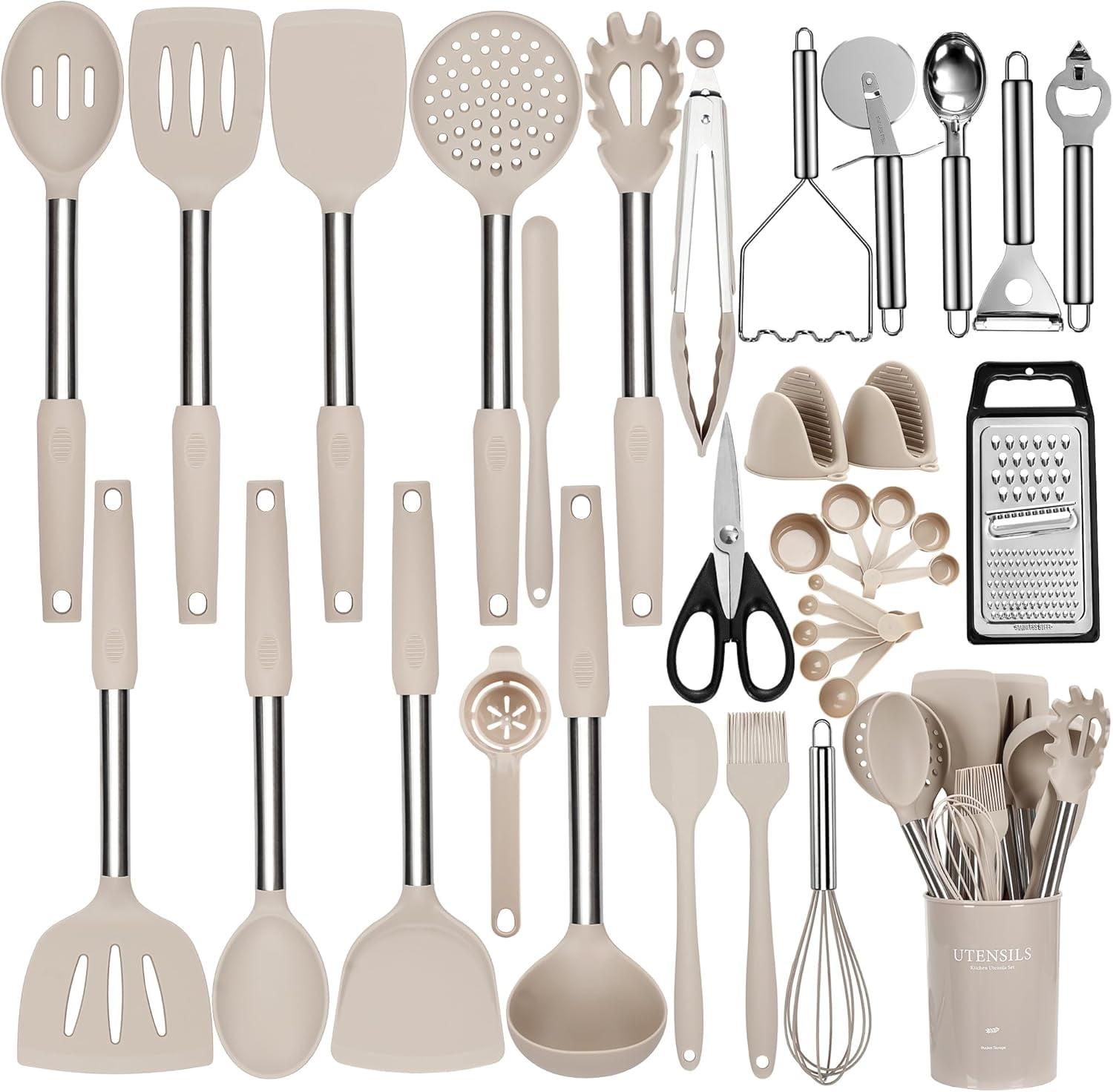 Khaki 35-Piece Silicone and Stainless Steel Cooking Utensil Set