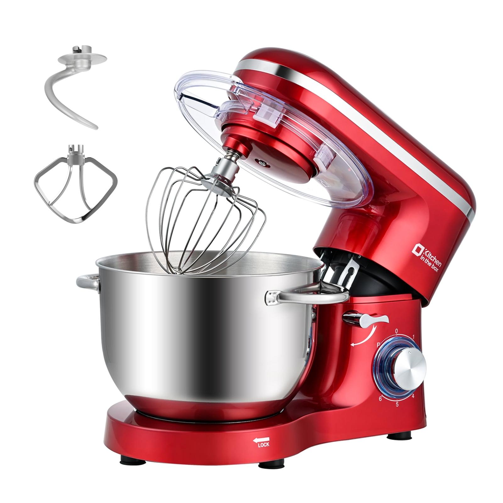 Honinst 6.5 qt Stand Mixer, Red with Dough Hook, Whisk, Beater, Bowl