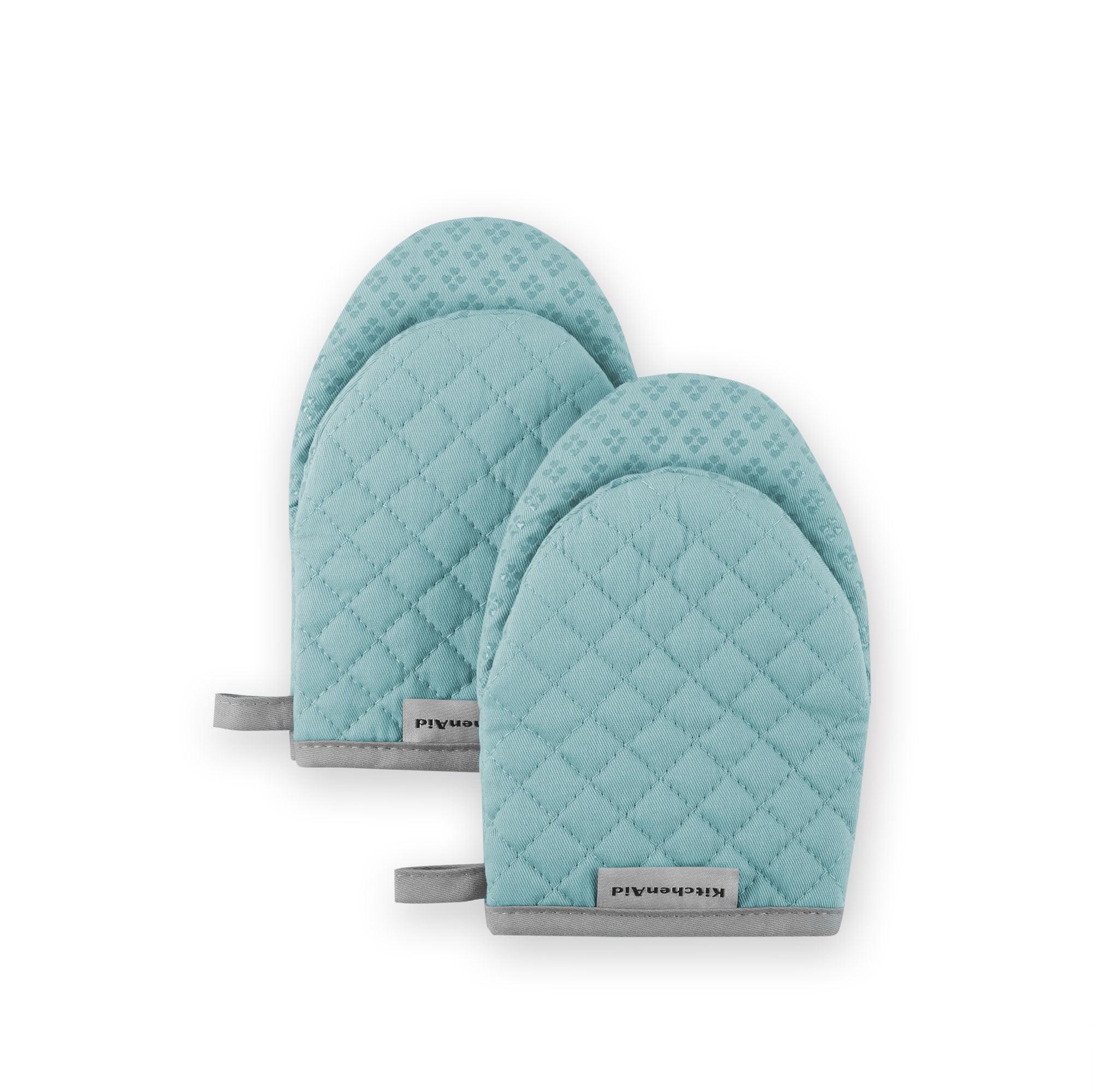 KitchenAid 2pk Cotton Asteroid Mini Oven Mitts, Light Teal: Hot Pads & Kitchen Textiles, Machine Washable, 8"x5.5"