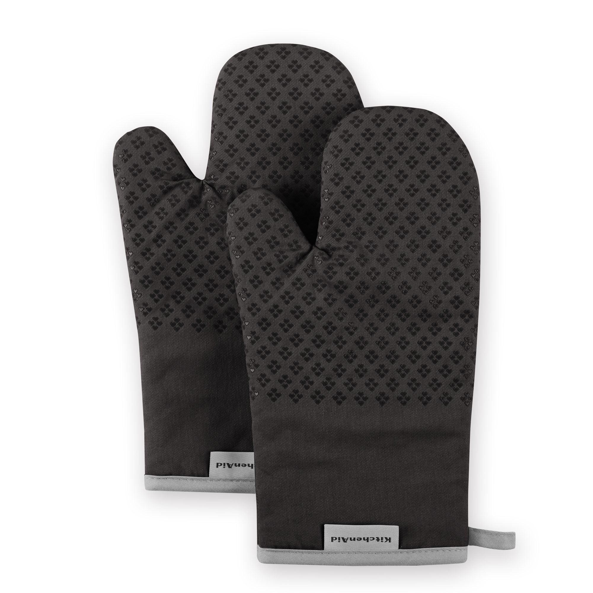 Black Silicone Heat-Resistant Oven Mitt Set, 7"x12.5"