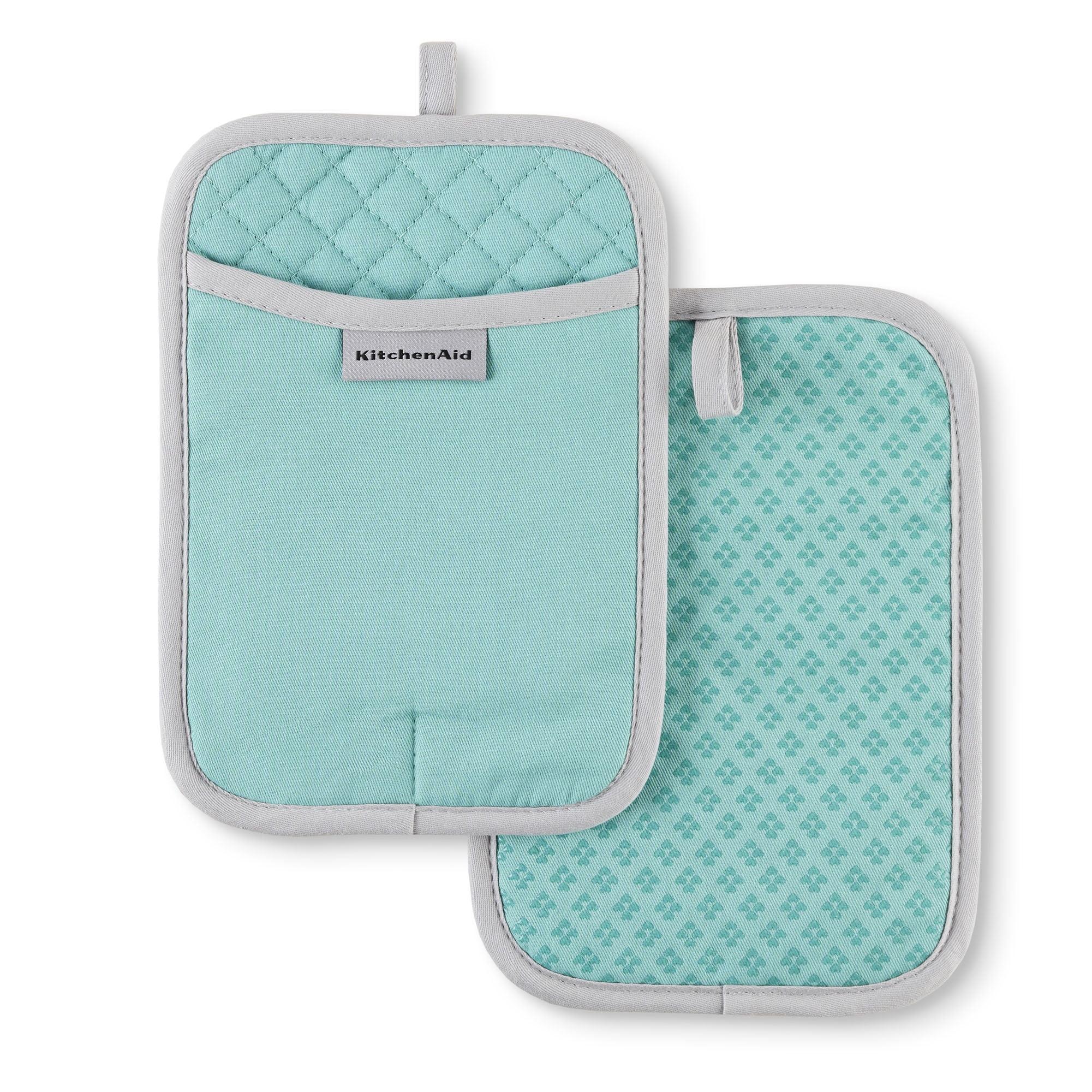 Aqua Sky Silicone Grip Cotton Pot Holder Set