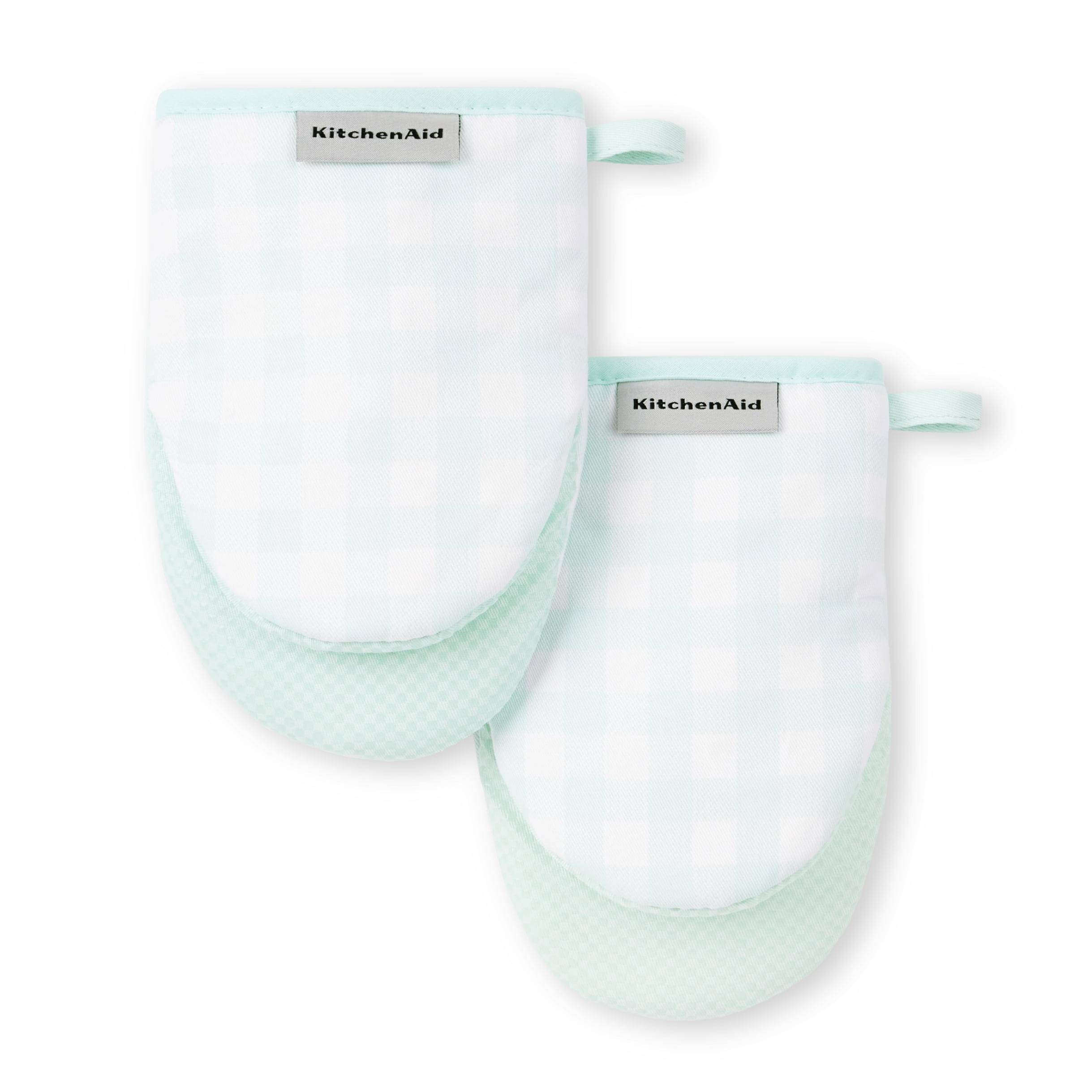 Light Blue Gingham Mini Oven Mitt Set with Silicone Grip