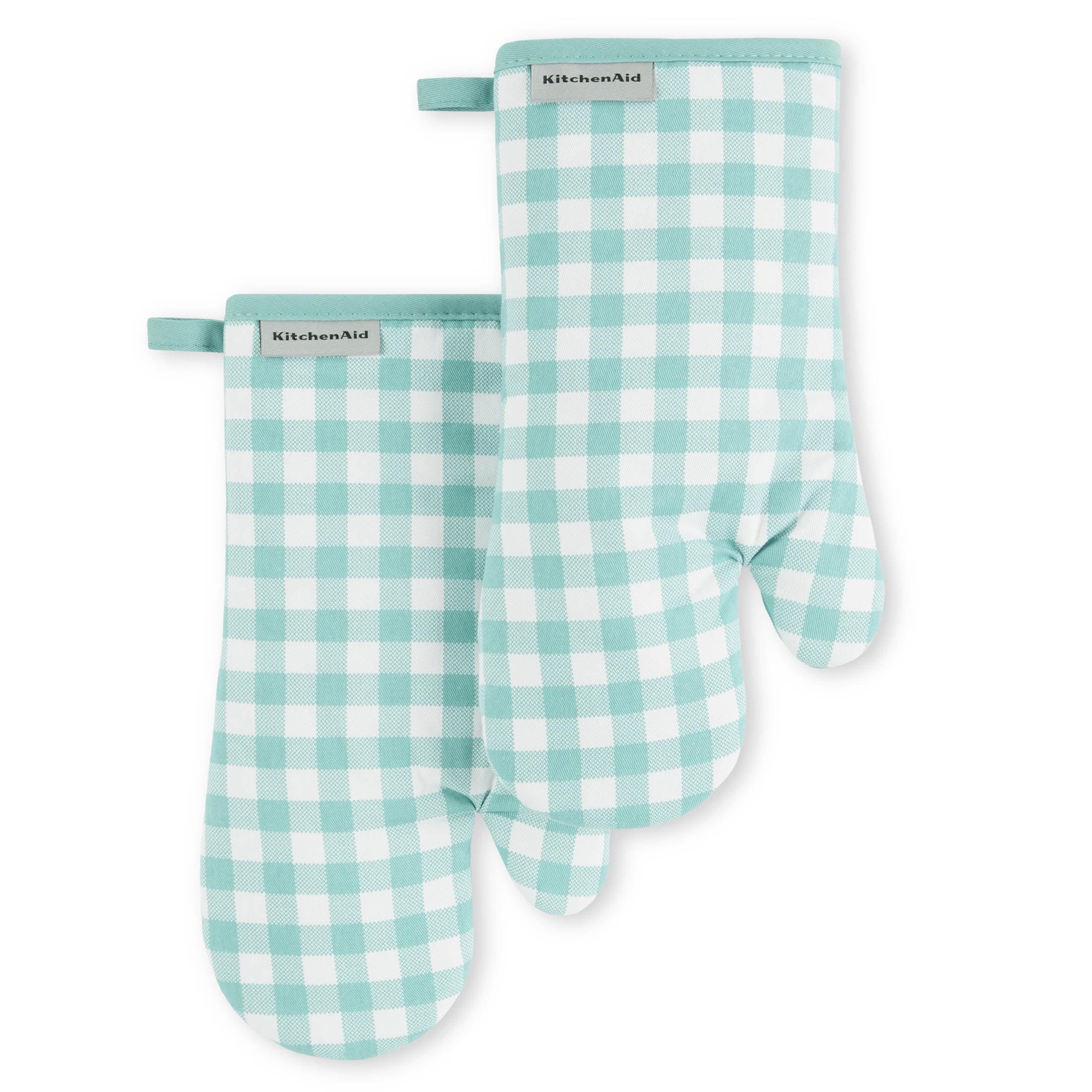 Aqua Sky Gingham Cotton Oven Mitt 2-Piece Set