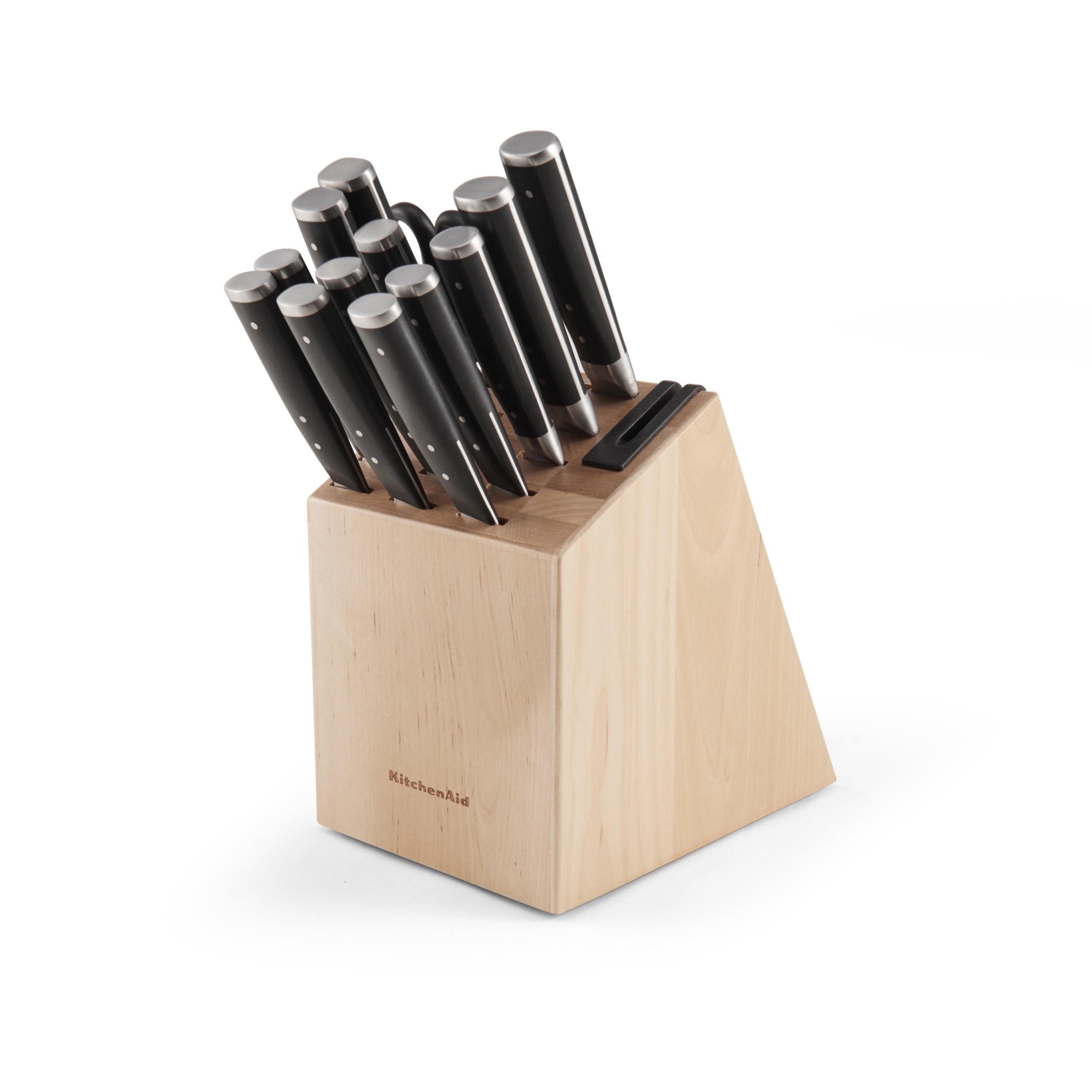 14-Piece Black and Birch Japanese Steel Knife Set with Block