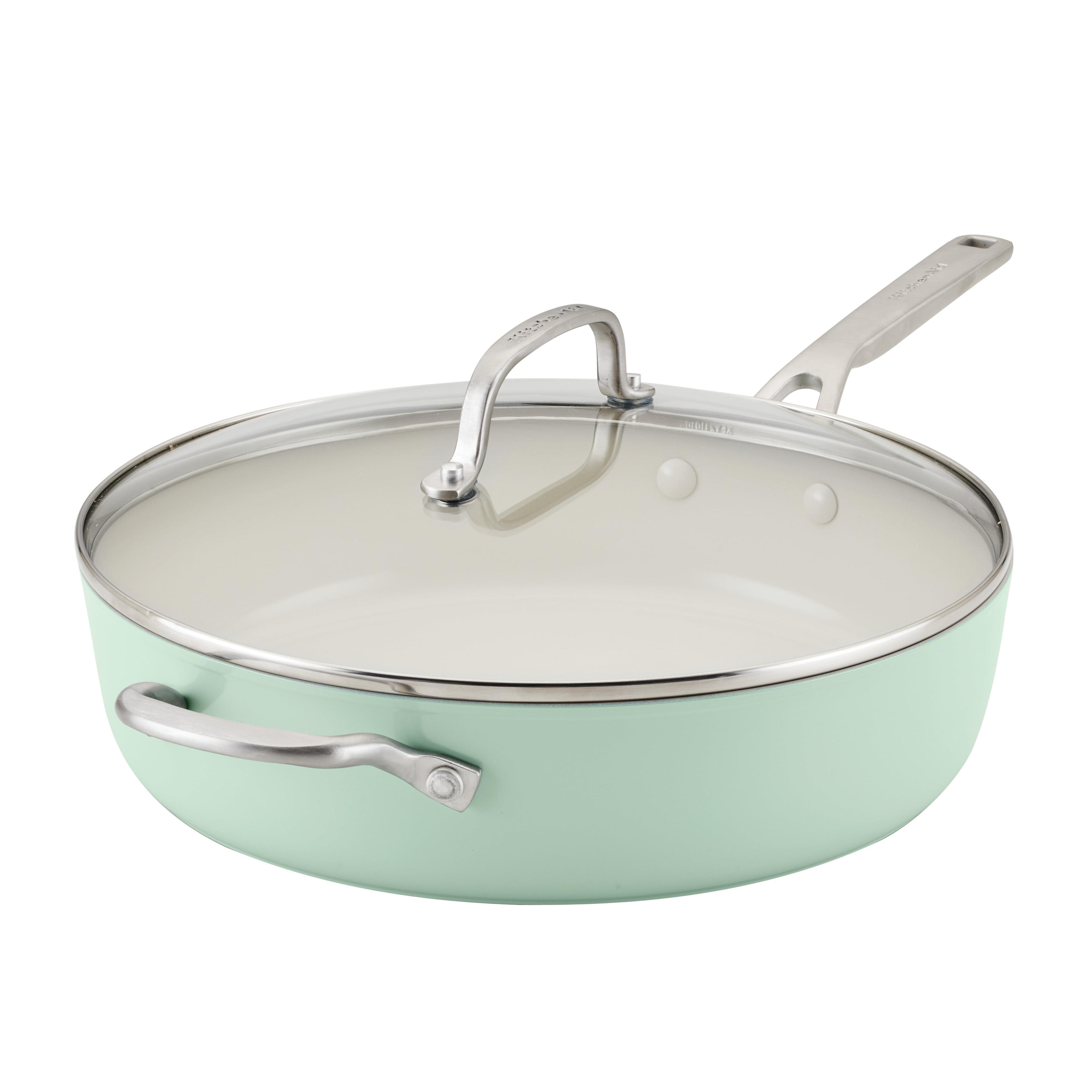 Pistachio Green Ceramic Nonstick 5-Quart Saute Pan with Lid