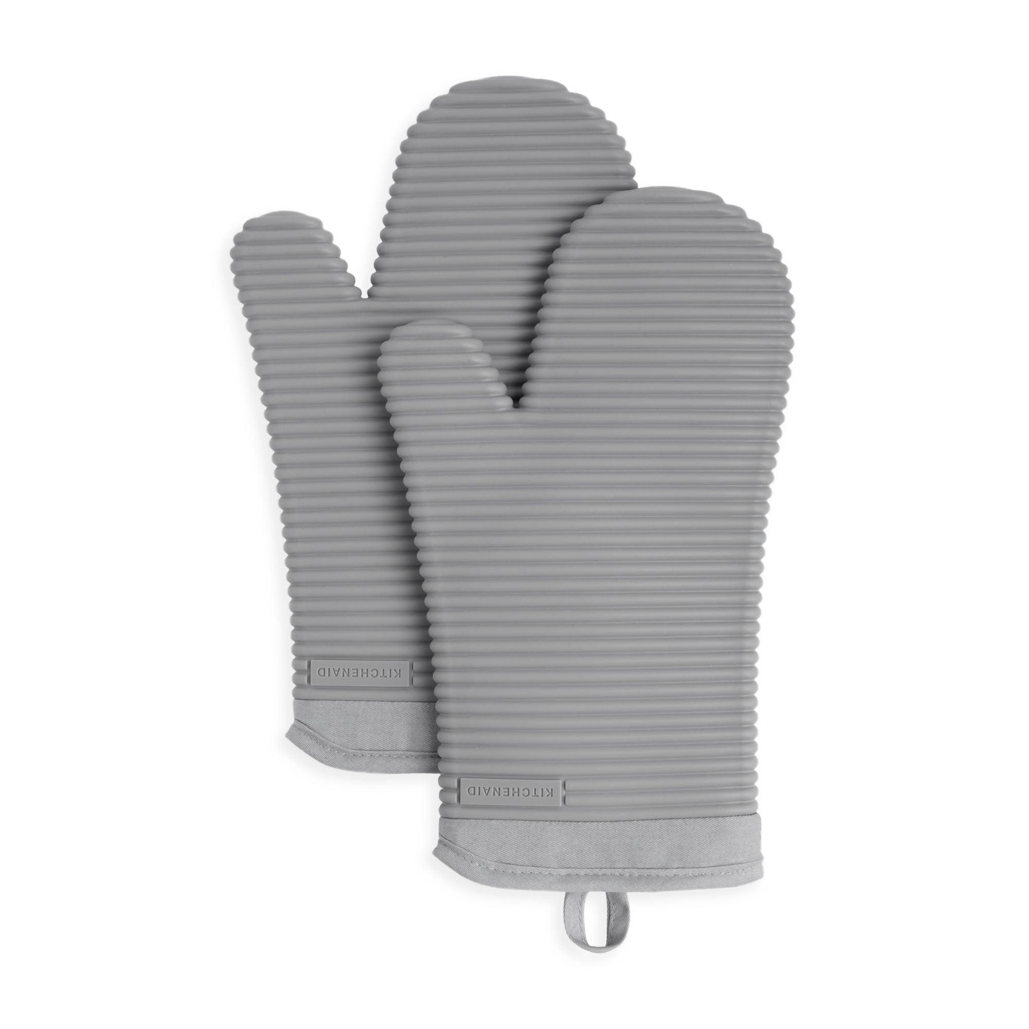 KitchenAid Matte Grey Ribbed Soft Silicone Oven Mitts, Set of 2