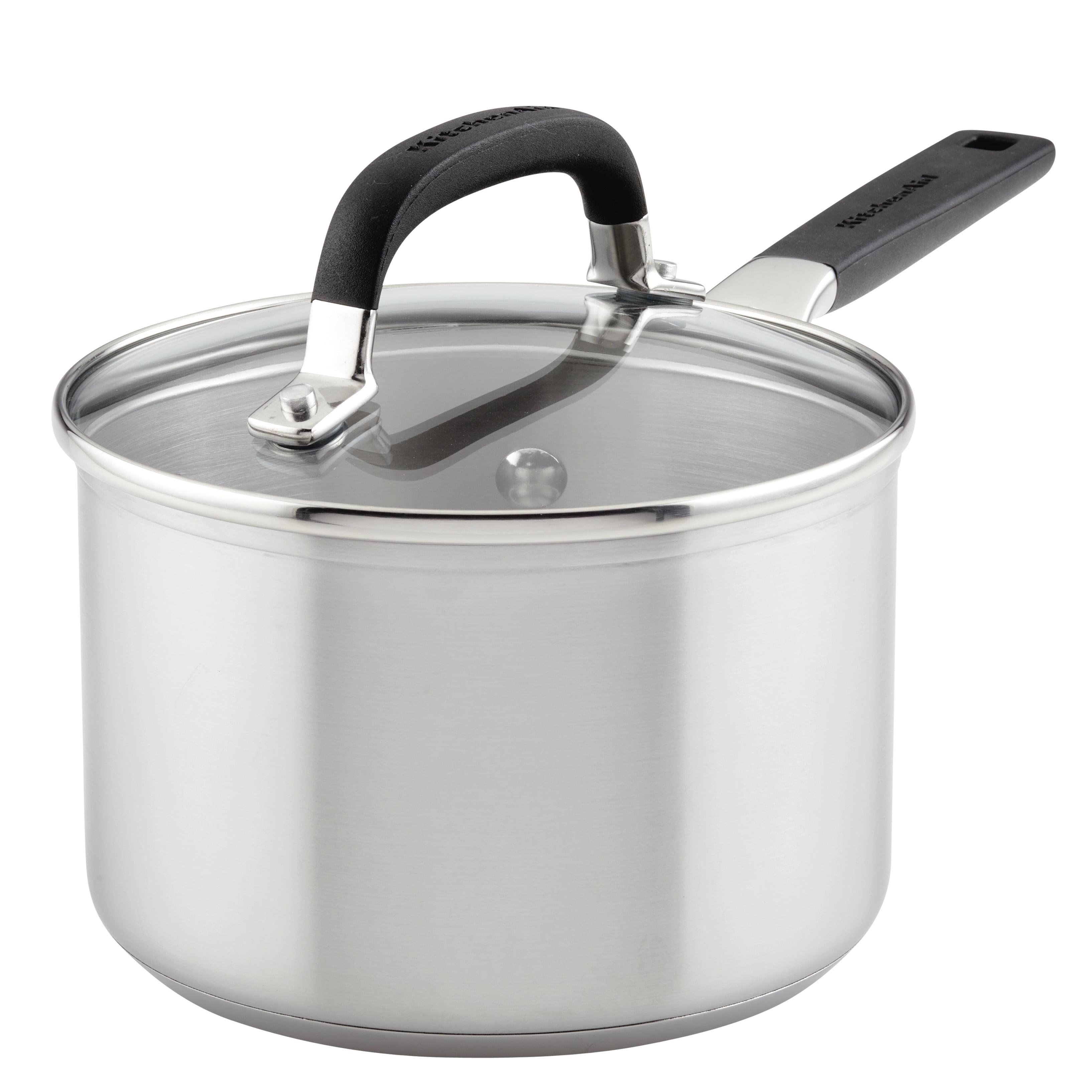 KitchenAid Stainless Steel Induction Sauce Pan with Measuring Marks and Lid, 2 Quart