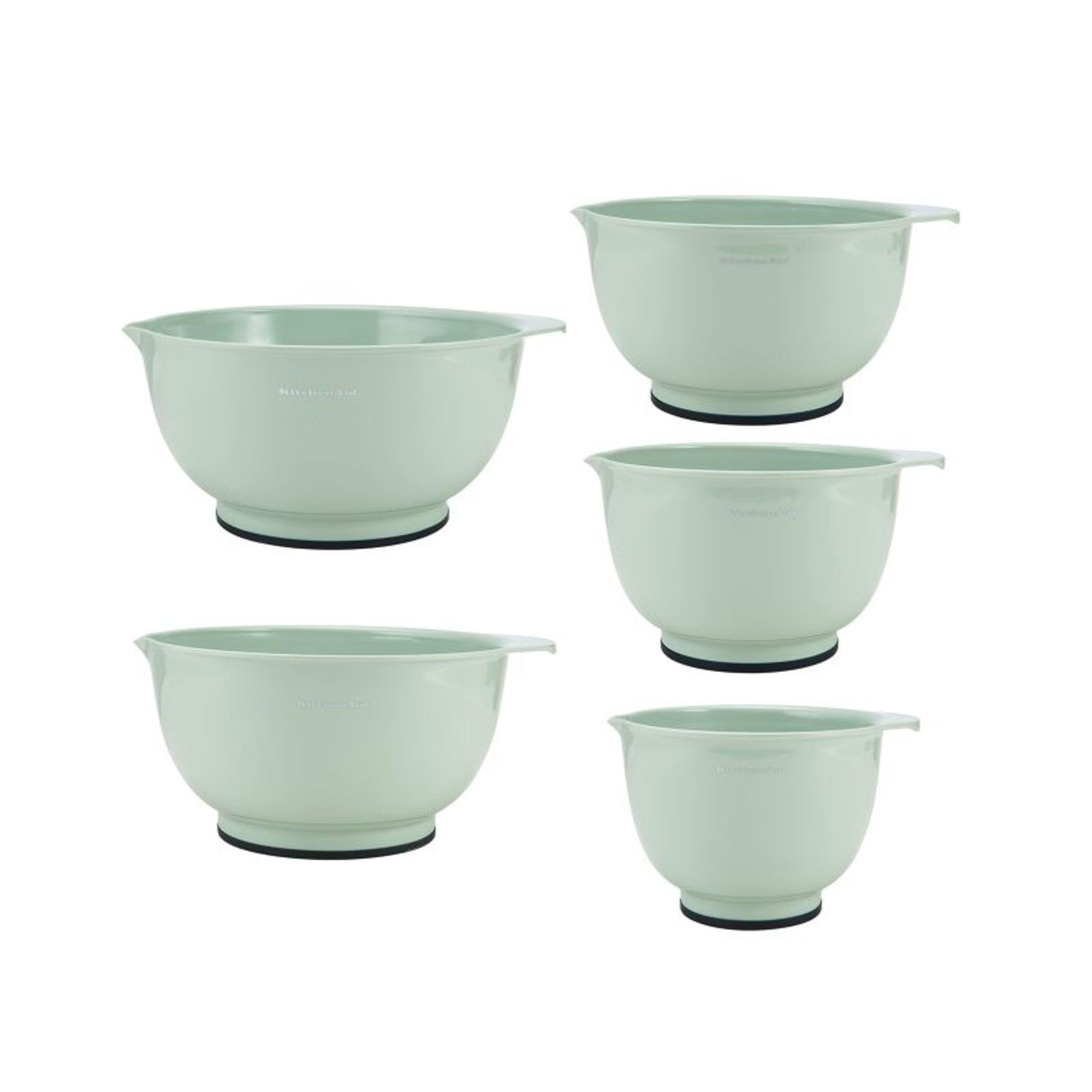 Pistachio Plastic Mixing Bowl Set with Rubber Bottom, 5-Piece