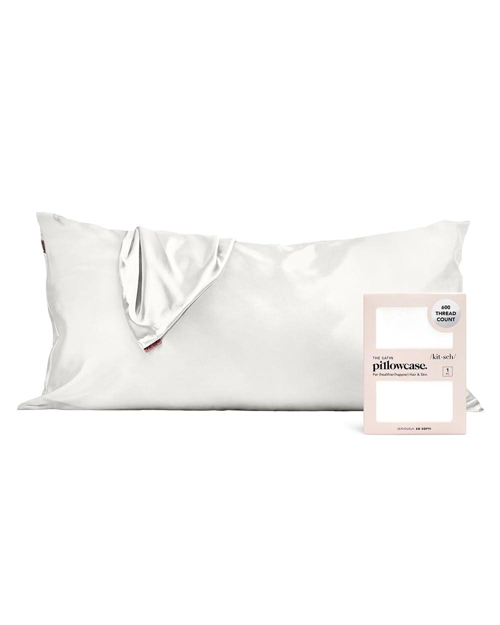 Ivory Satin and Cotton King Pillowcase with Zipper