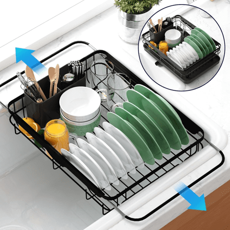 Black Stainless Steel Dish Drying Rack with Utensil Cup