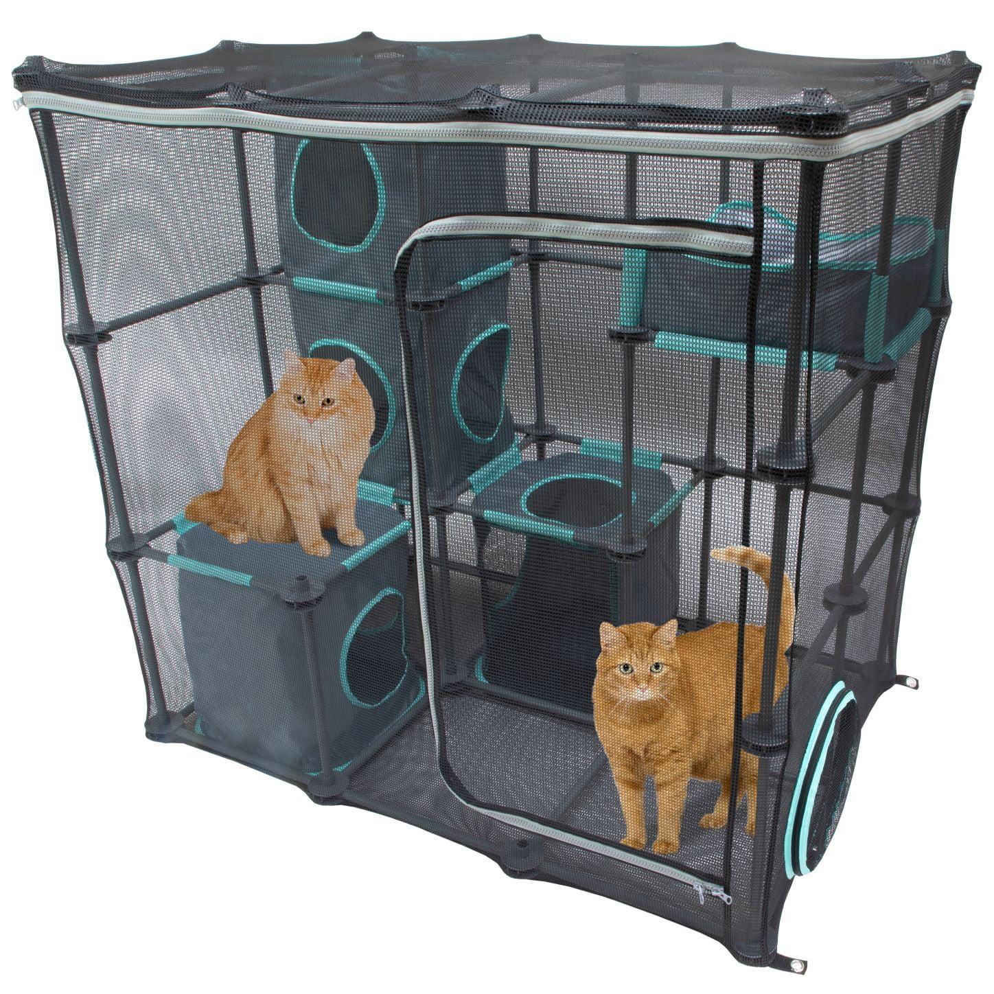 Black Mesh Outdoor Cat Playhouse with Tunnel Door