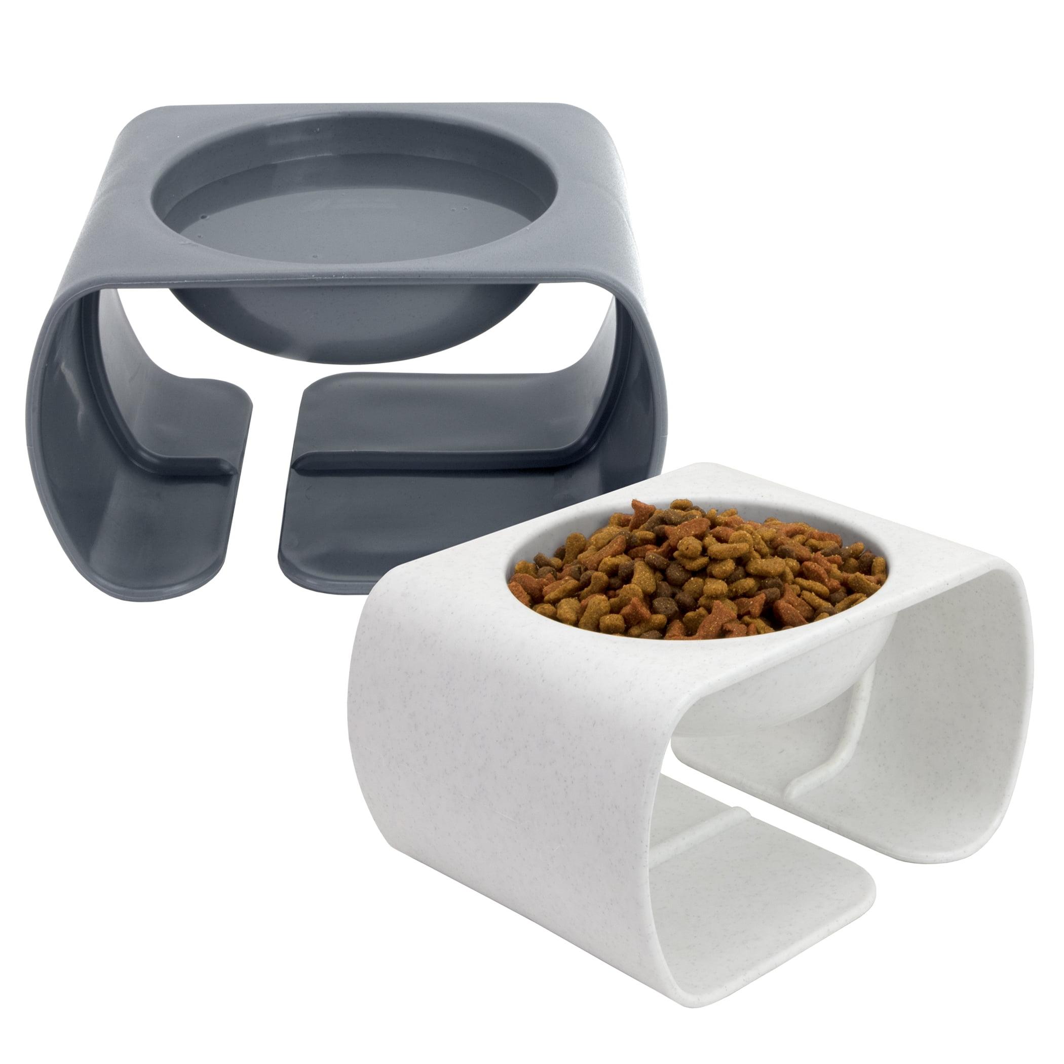 Elevated Gray and White Plastic Pet Feeding Bowls