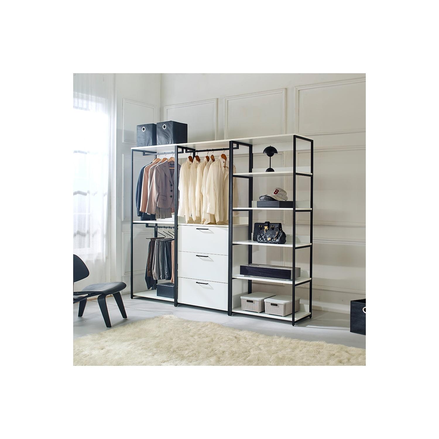 Fiona 96 in. White and Black Freestanding Closet System with Drawers