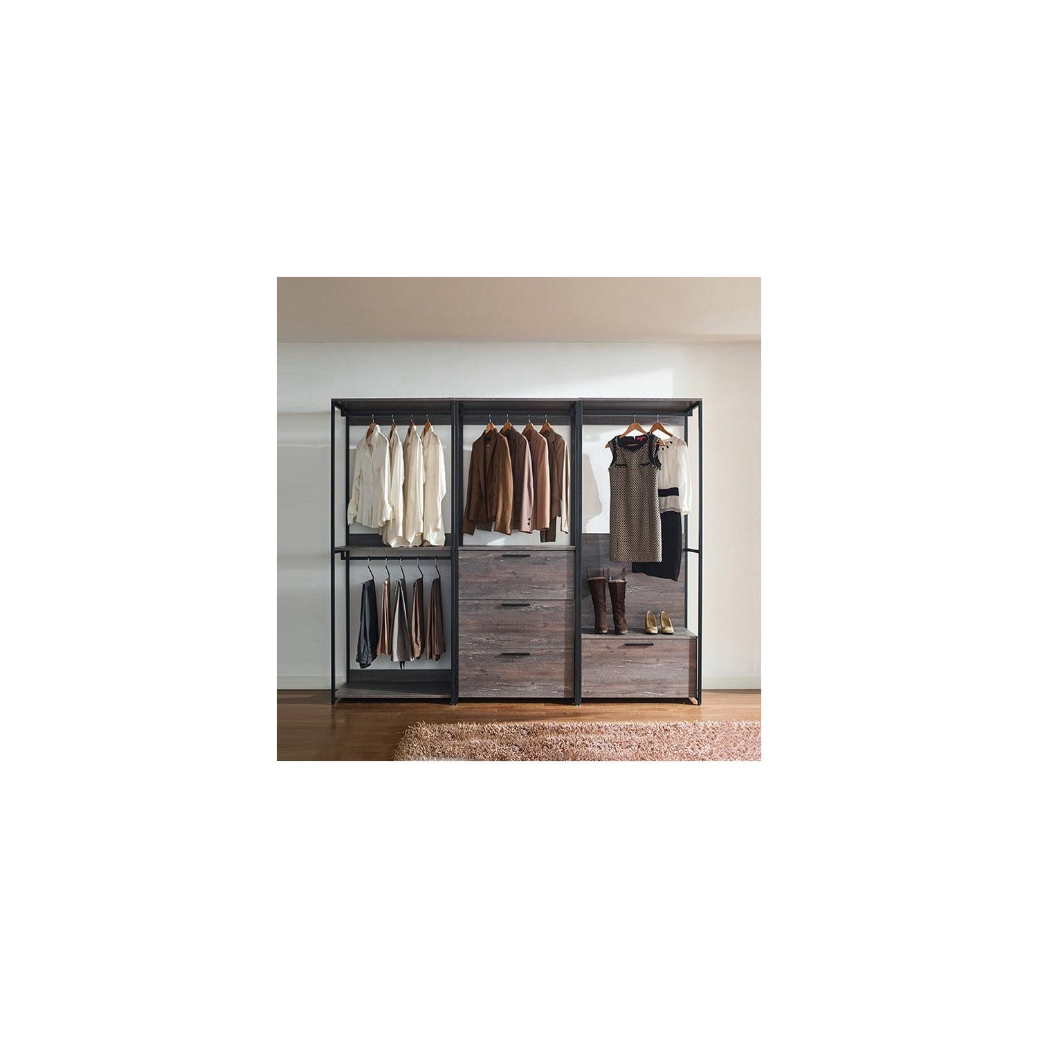 Monica Gray and Black Engineered Wood Closet System with Drawers