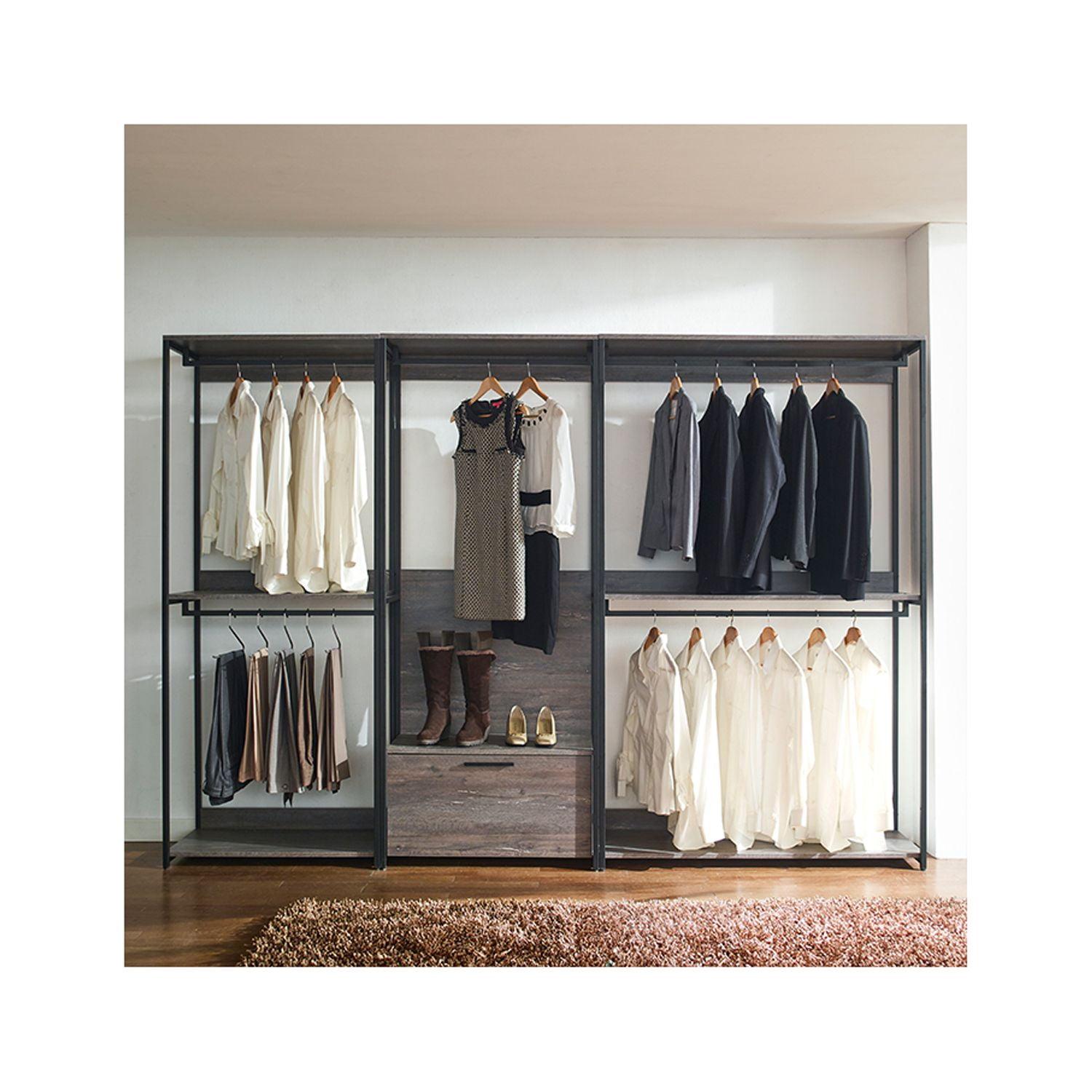 Monica Rustic Gray Wood Walk-In Closet System with Drawer