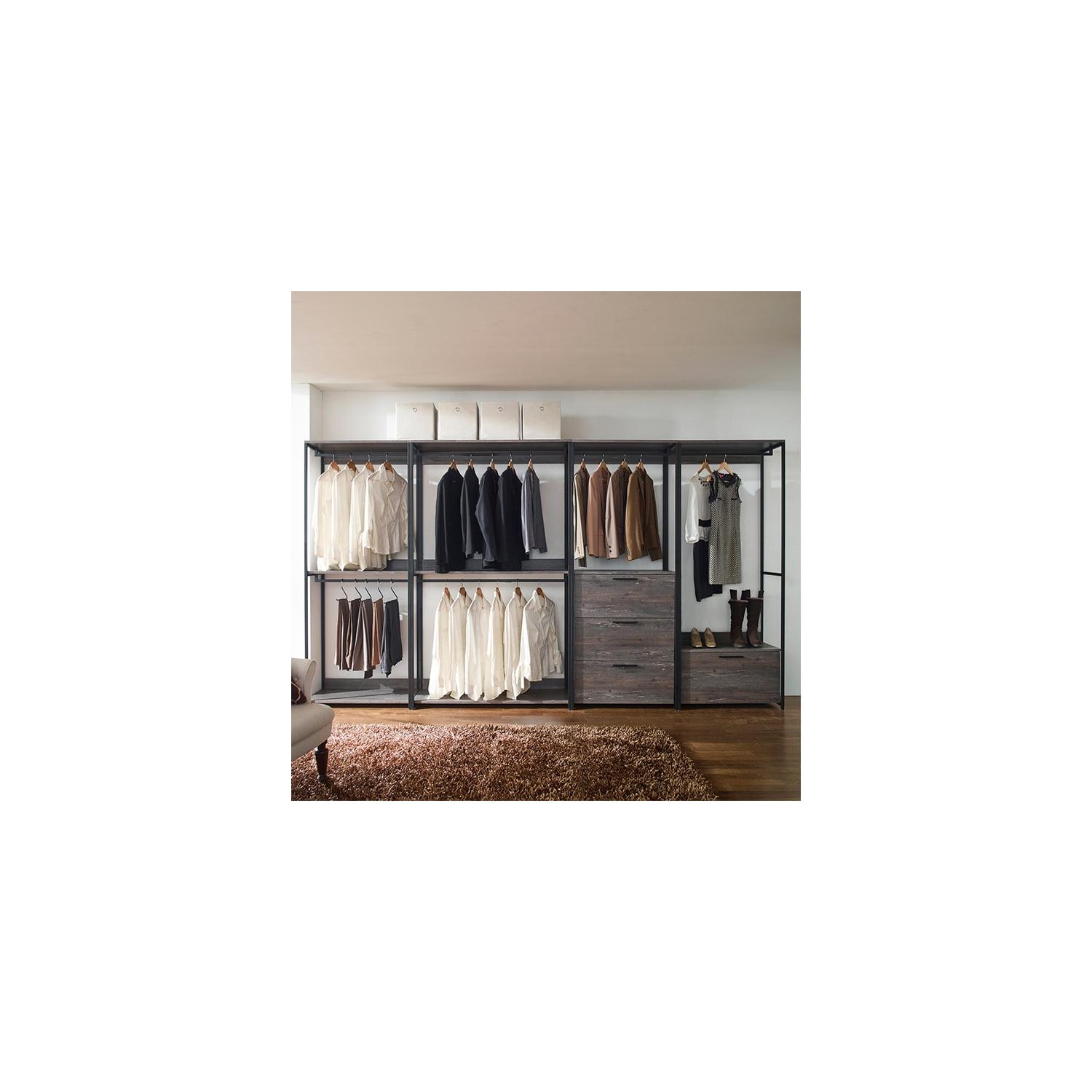 Monica Black and Rustic Gray Wood Walk-In Closet System