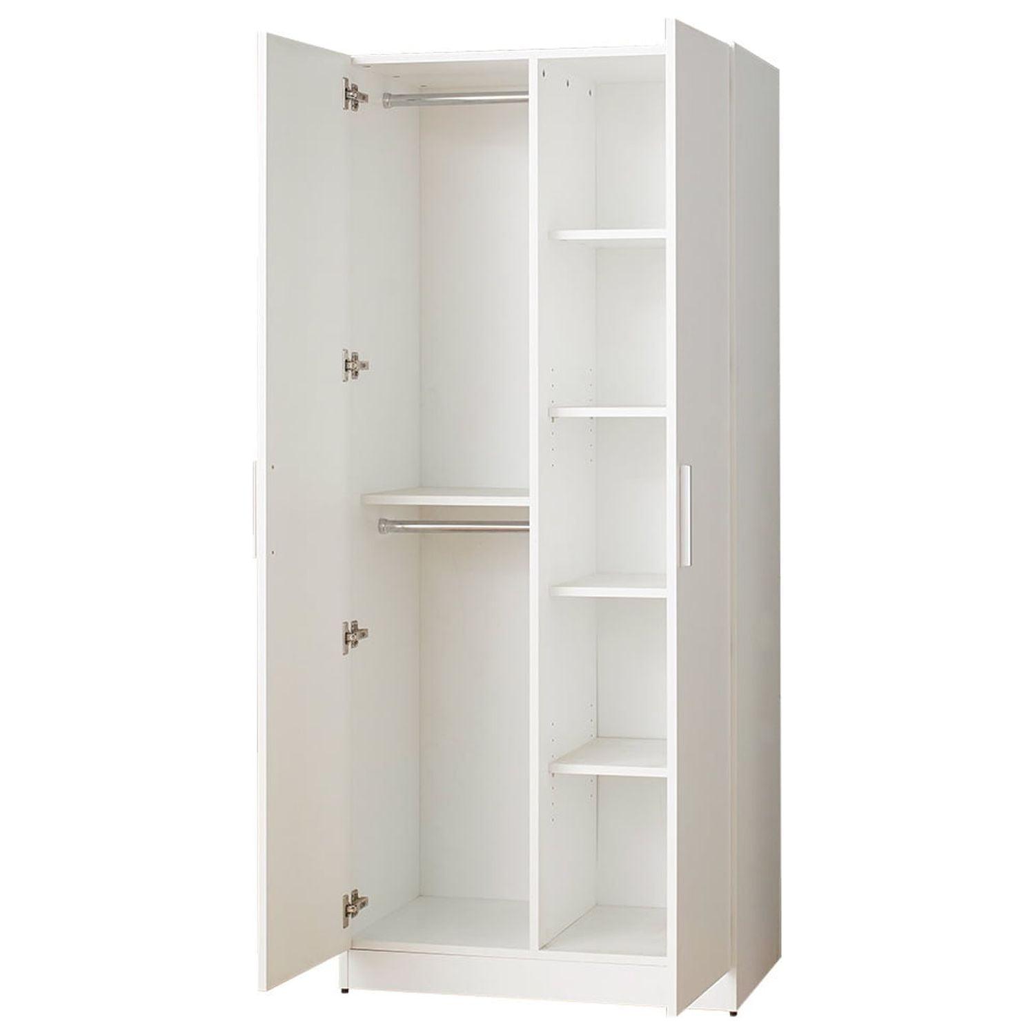 Viviane White Composite Wood Closet with Hanging Bars and Shelves