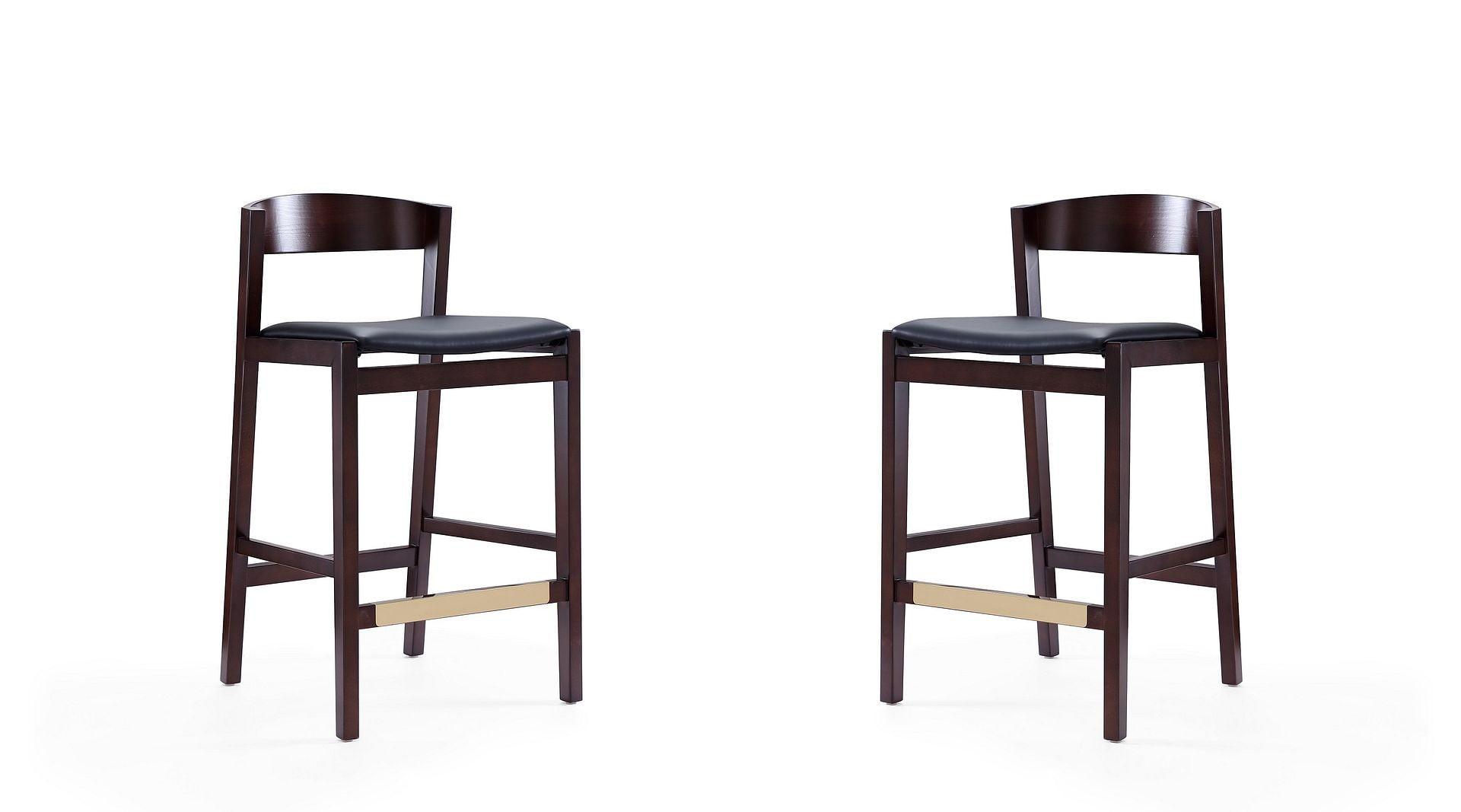 Manhattan Comfort Set of 2 Klismos Upholstered Beech Wood Counter Height Barstools Black: Faux Leather, Semi-Gloss Finish, Footrest