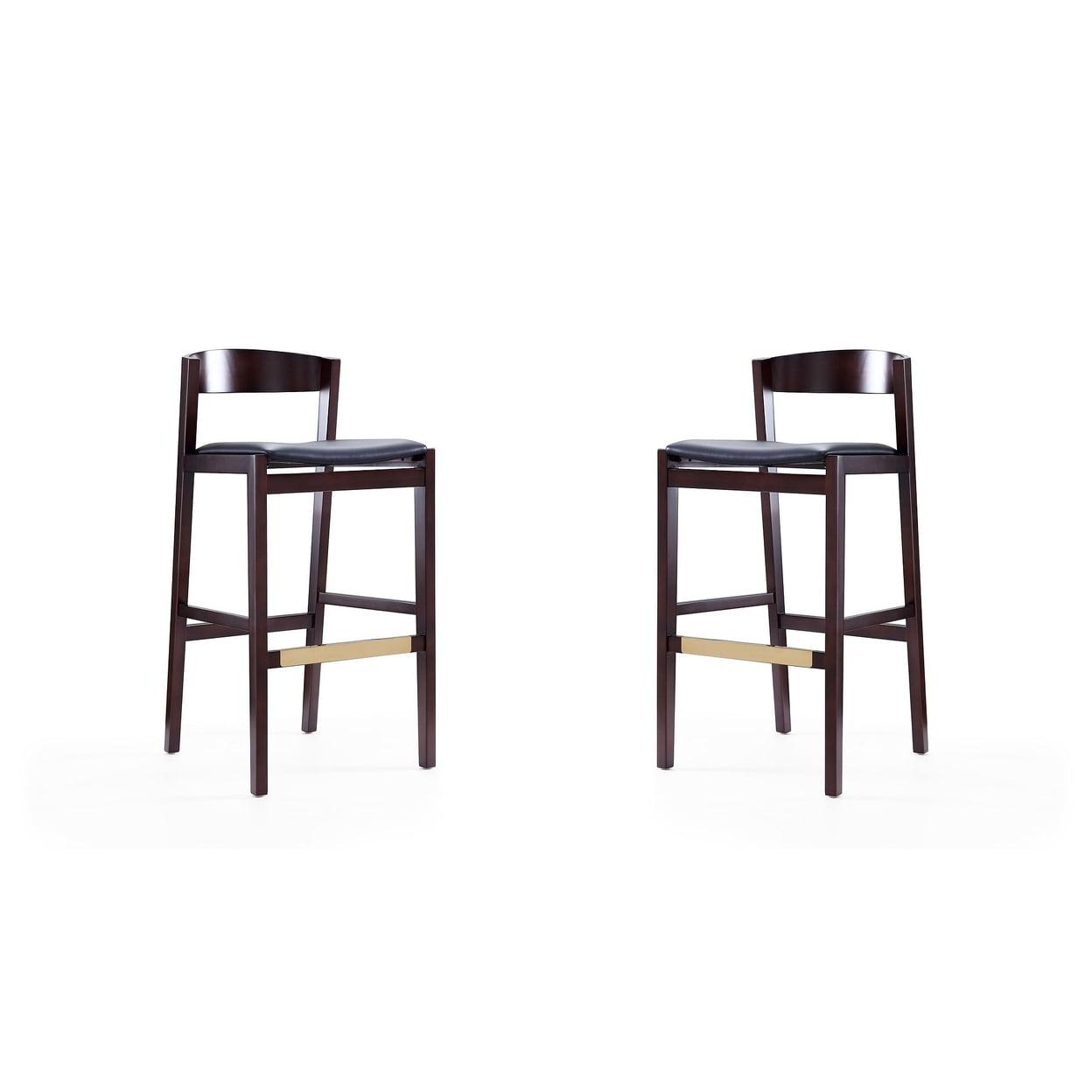 Danish Modern Klismos 41'' Black Faux Leather Beech Wood Barstool Set