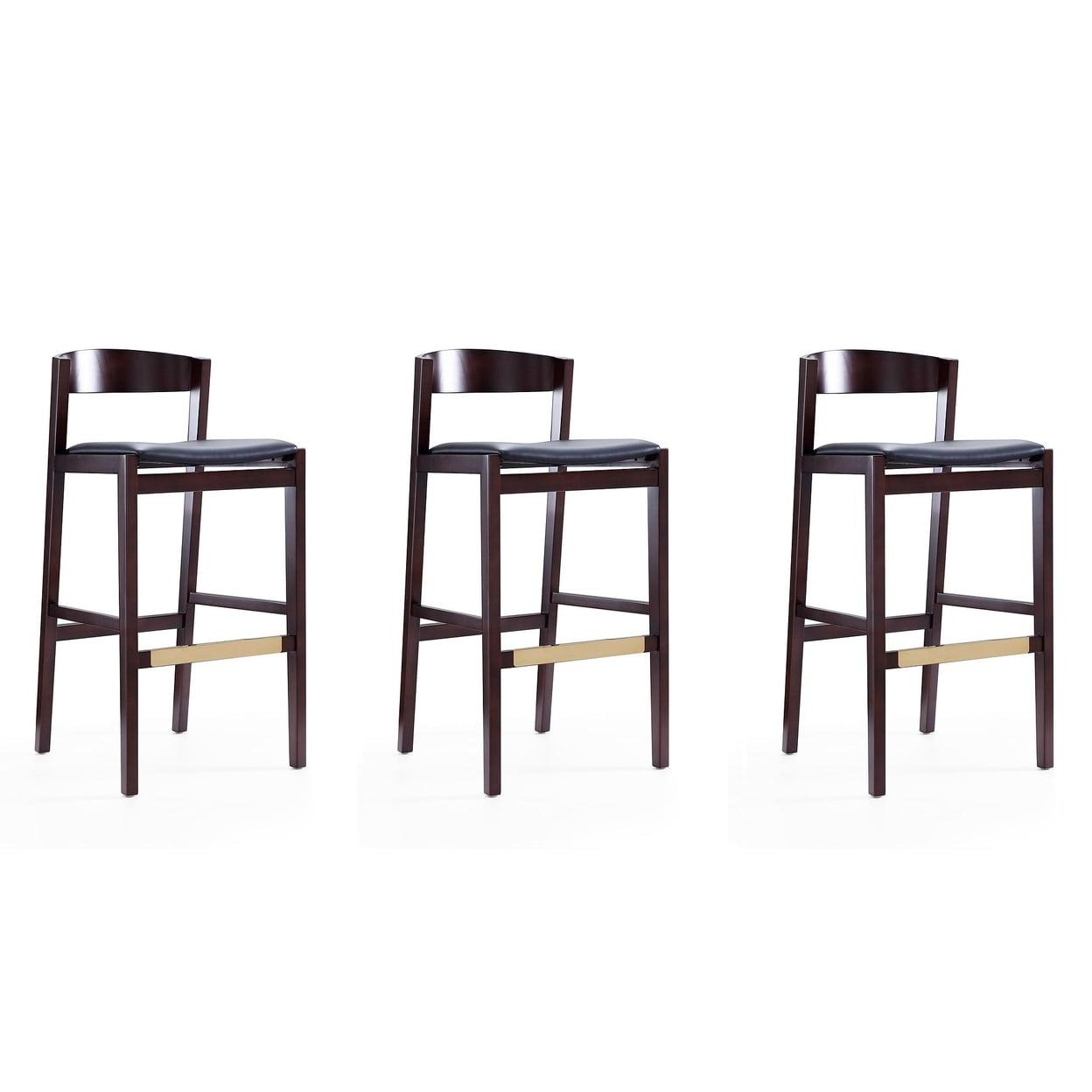 Danish Modern Klismos 41'' Beech Wood Barstools in Black - Set of 3