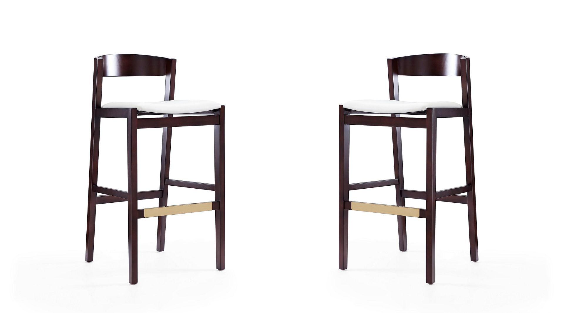 Set of 2 Klismos Upholstered Beech Wood Barstools Ivory - Manhattan Comfort: 30" Fixed Height, Foam Padded