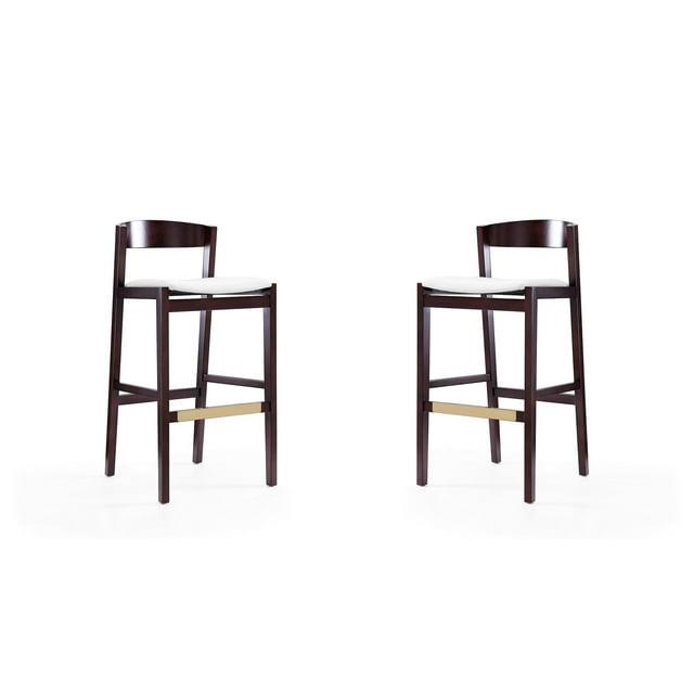Set of 2 Klismos Upholstered Beech Wood Barstools Ivory - Manhattan Comfort: 30" Fixed Height, Foam Padded
