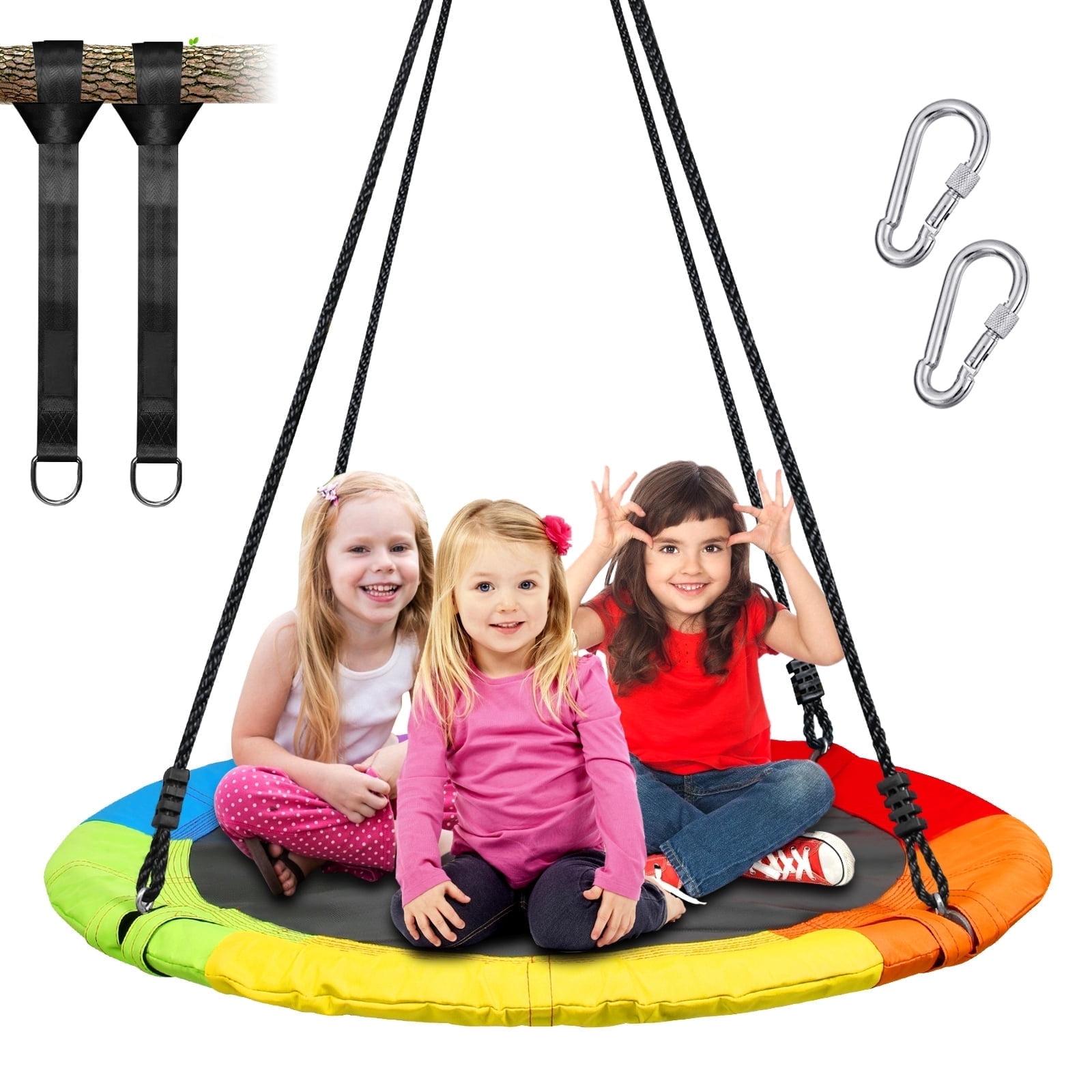 KloKick Saucer Tree Swing 700lb 40in for Kids Adults Waterproof Sets with 2pcs Tree Hanging Straps, Heavy-Duty Steel Frame & Adjustable Ropes, Rainbow