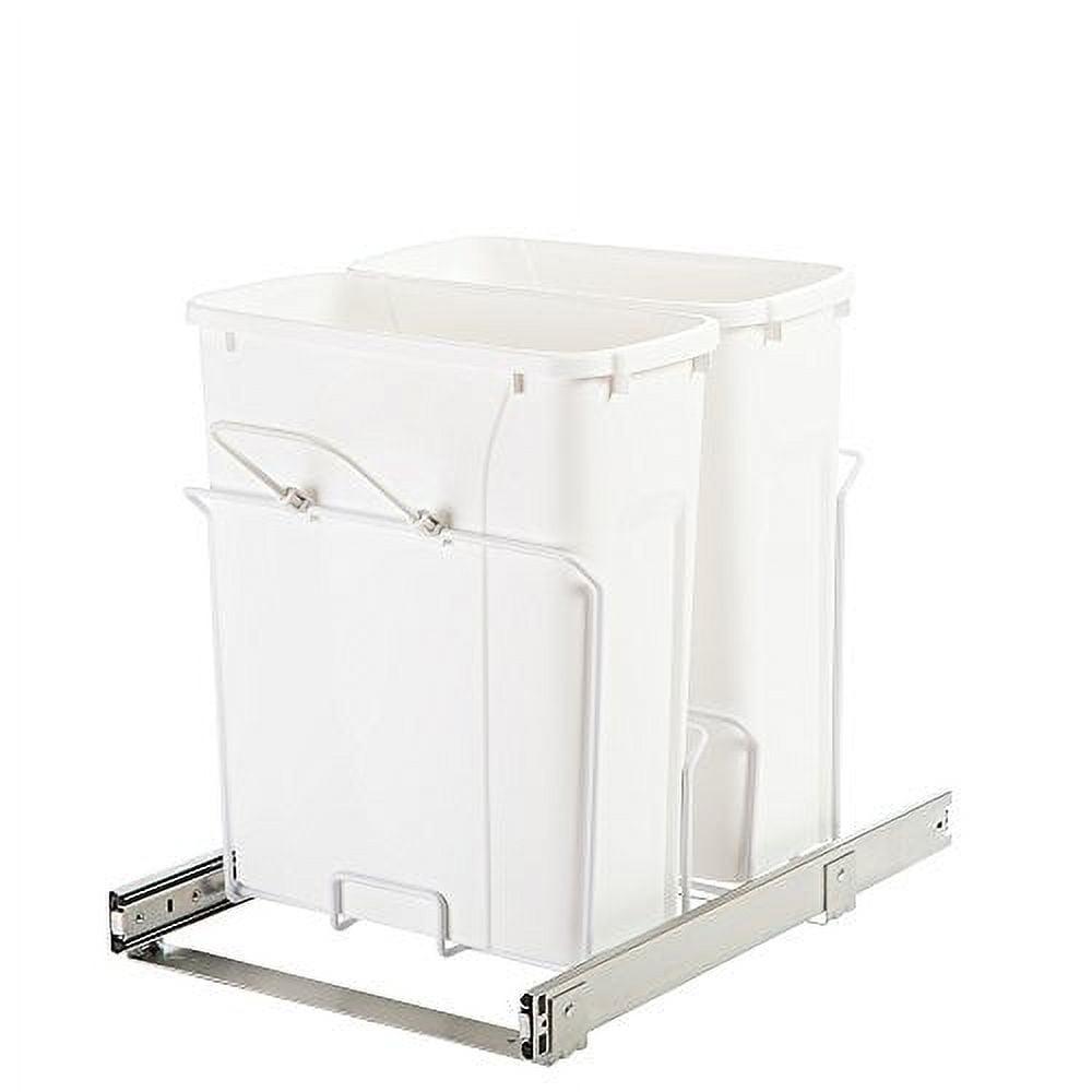 White Double Bin Pull-Out Kitchen Trash Can with Metal Frame