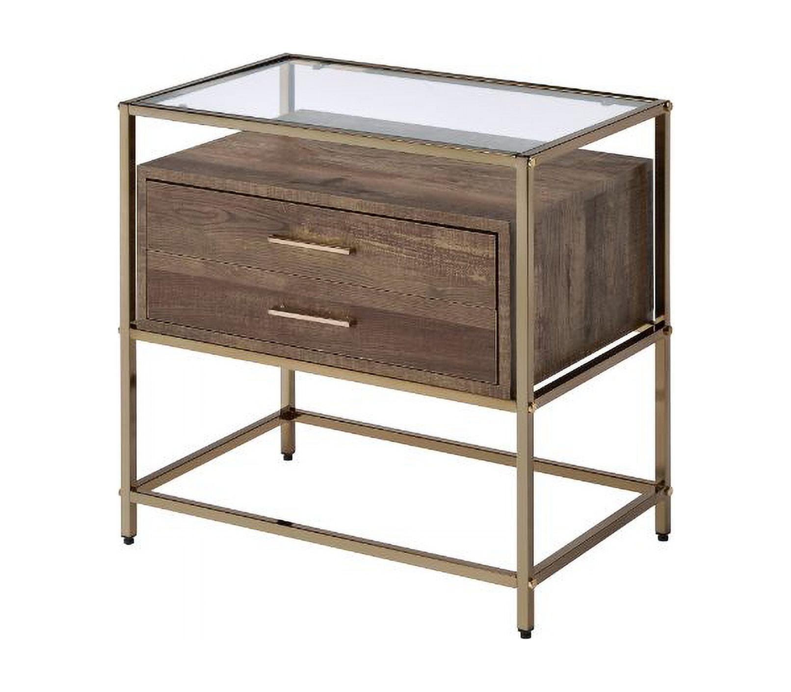 Grandeur Brown and Gold Metal Frame Accent Table with Glass Top