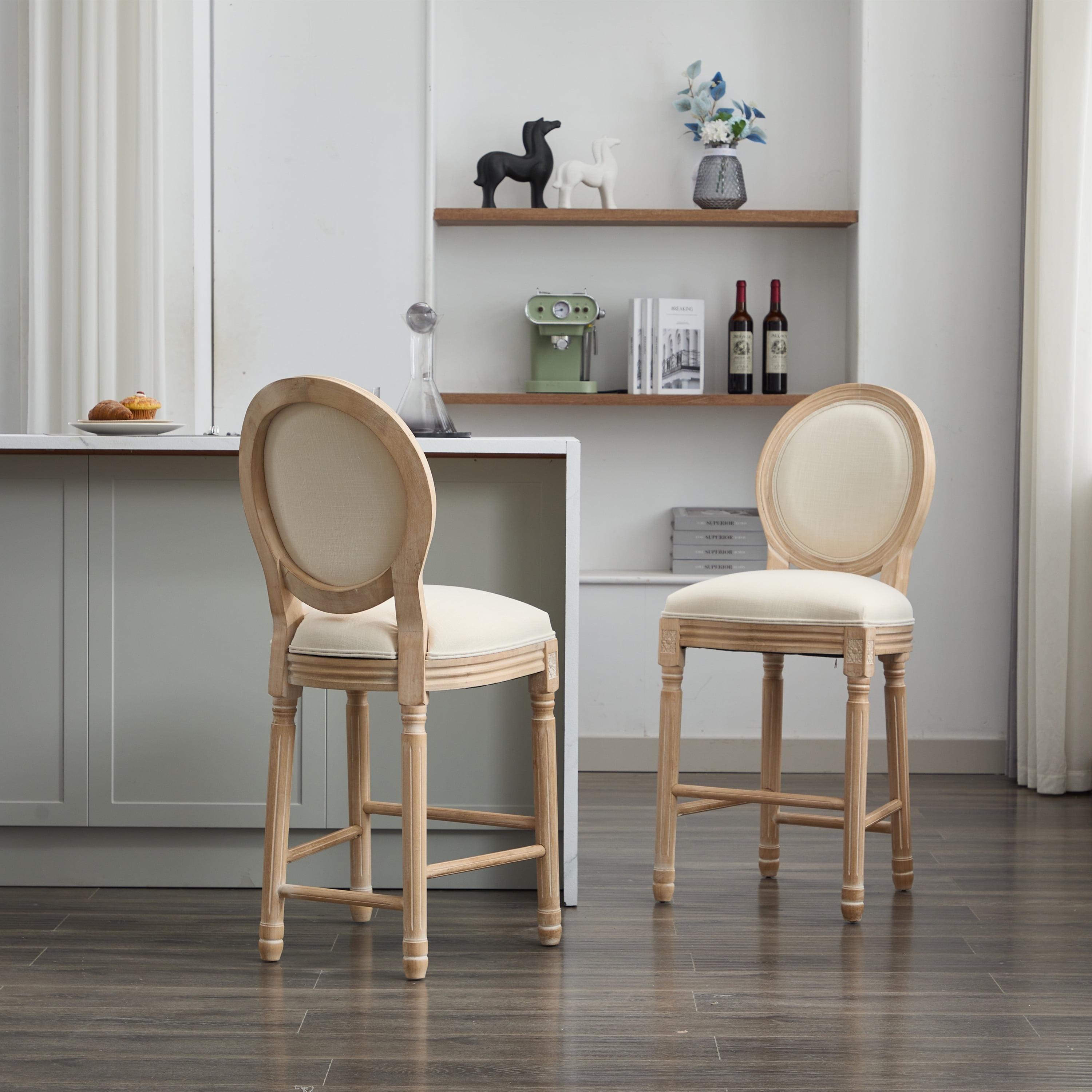Rosdorf Park Solid Wood Bar stools Set of 2, Classic French Country Wooden Barstools with Upholstered Seating