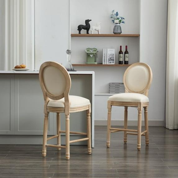 Rosdorf Park Solid Wood Bar stools Set of 2, Classic French Country Wooden Barstools with Upholstered Seating