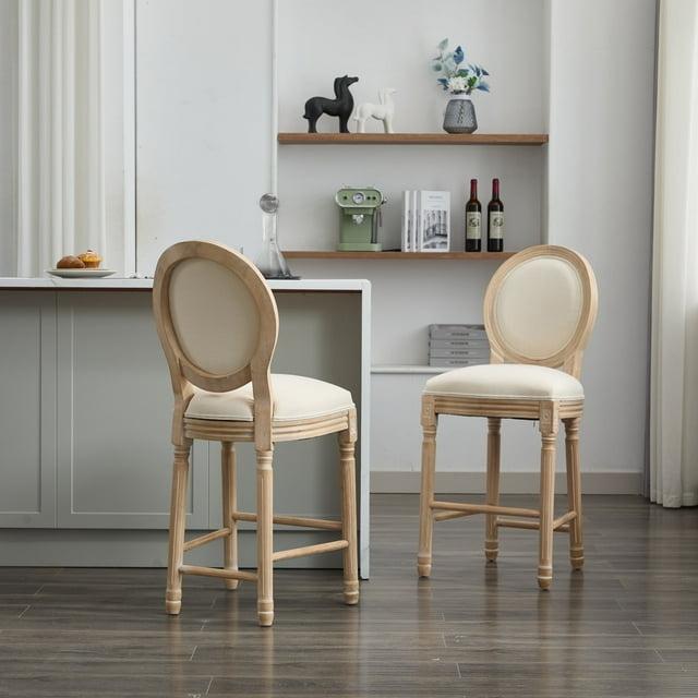 Rosdorf Park Solid Wood Bar stools Set of 2, Classic French Country Wooden Barstools with Upholstered Seating