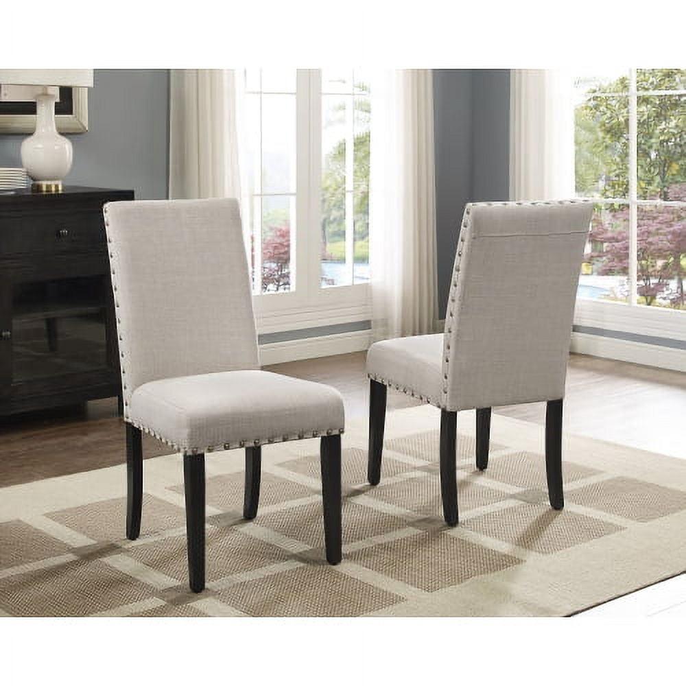 Roundhill Furniture Biony Fabric Dining Chair with Nailheads in Tan (Set of 2)