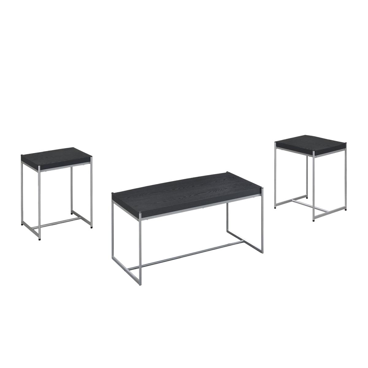 HOMLUX Industrial 3 PCS Coffee Table Set Rectangular Sofa Table and 2PCS End Tables,Black