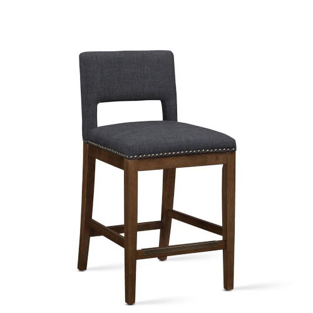 Dark Gray Upholstered Counter Stool with Wood Base