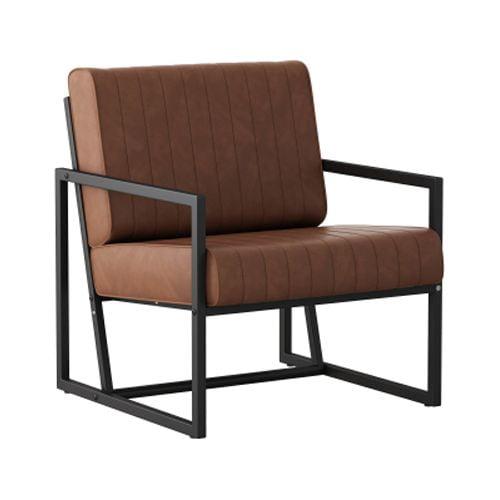 Brown Faux Leather and Metal Modern Accent Chair