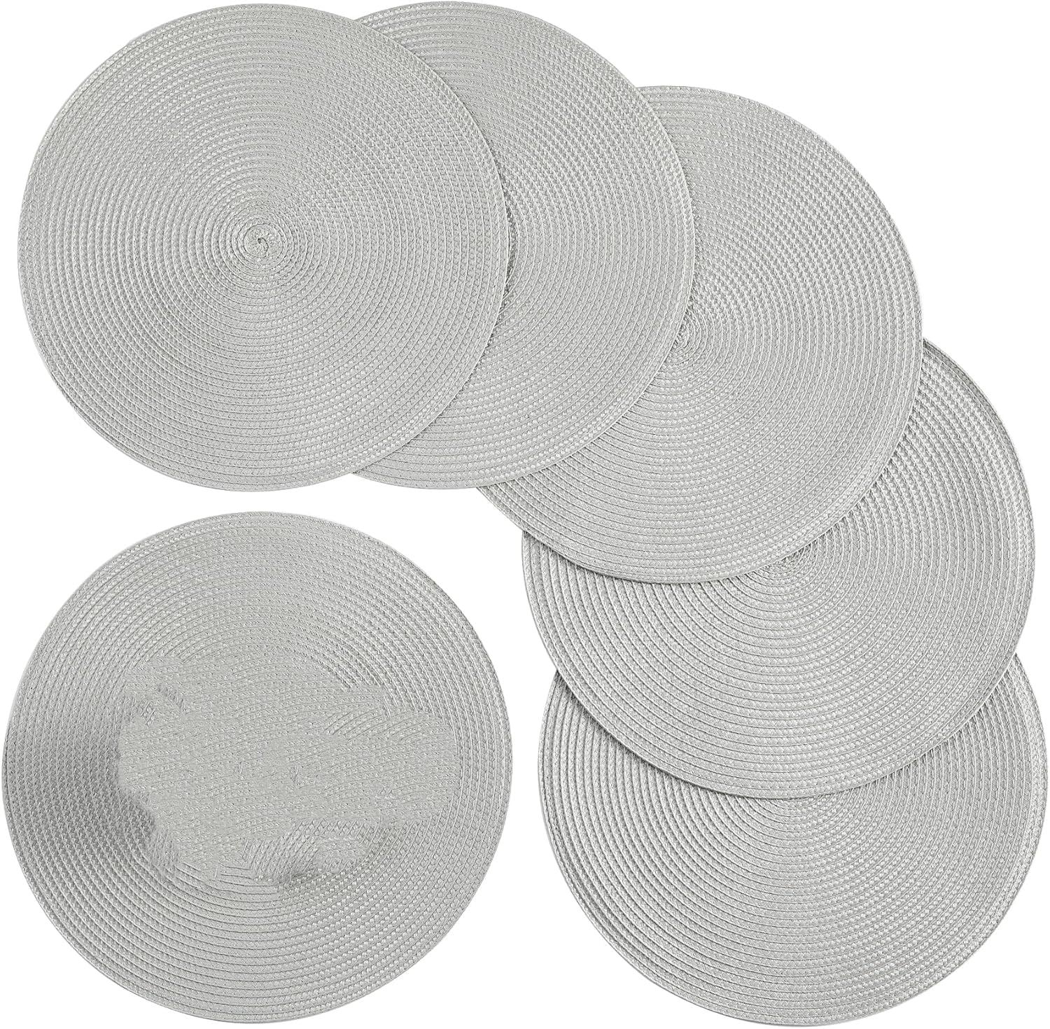 Light Gray Round Fabric Braided Placemats Set of 6