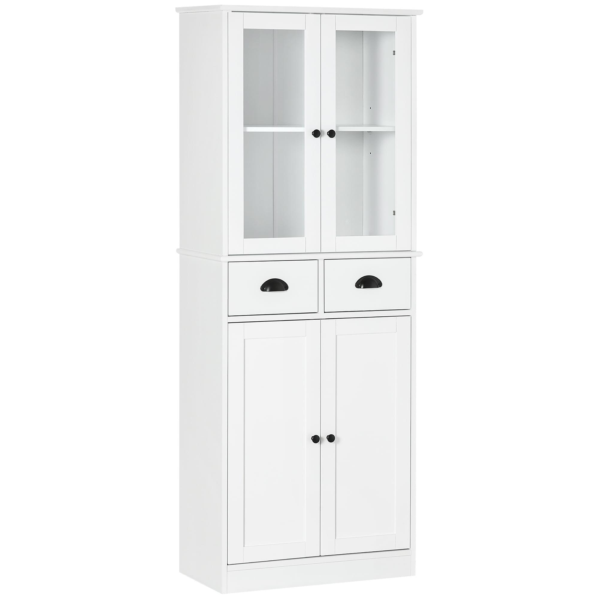 HOMCOM 61" Freestanding Kitchen Pantry, Storage Cabinet with Soft Close Doors, Adjustable Shelves, and 2 Drawers, White