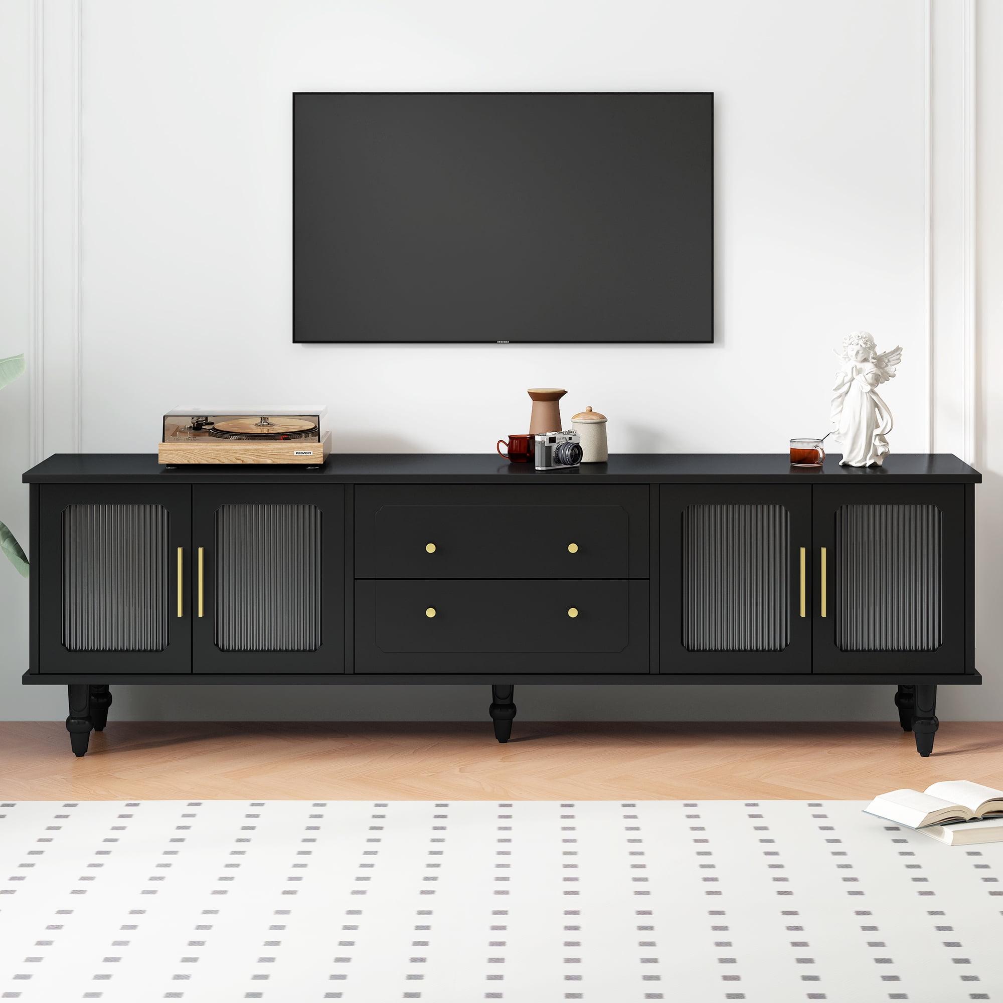 Knubmt TV Stand for TVs Up to 78", Entertainment Center with 2 Drawers and Cabinets, Modern Media Console for Living Room, Black