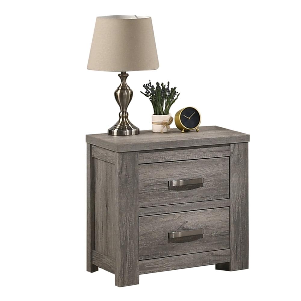 Roundhill Furniture Floren Contemporary Wood Two-Drawer Nightstand - Weathered Gray