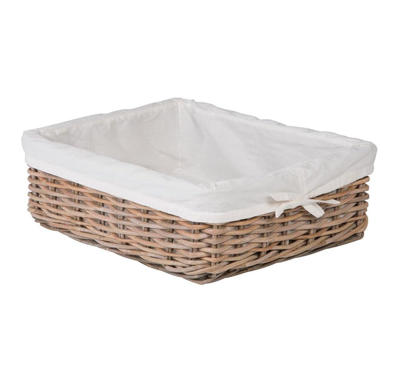 Small Gray Rattan Storage Basket with White Liner