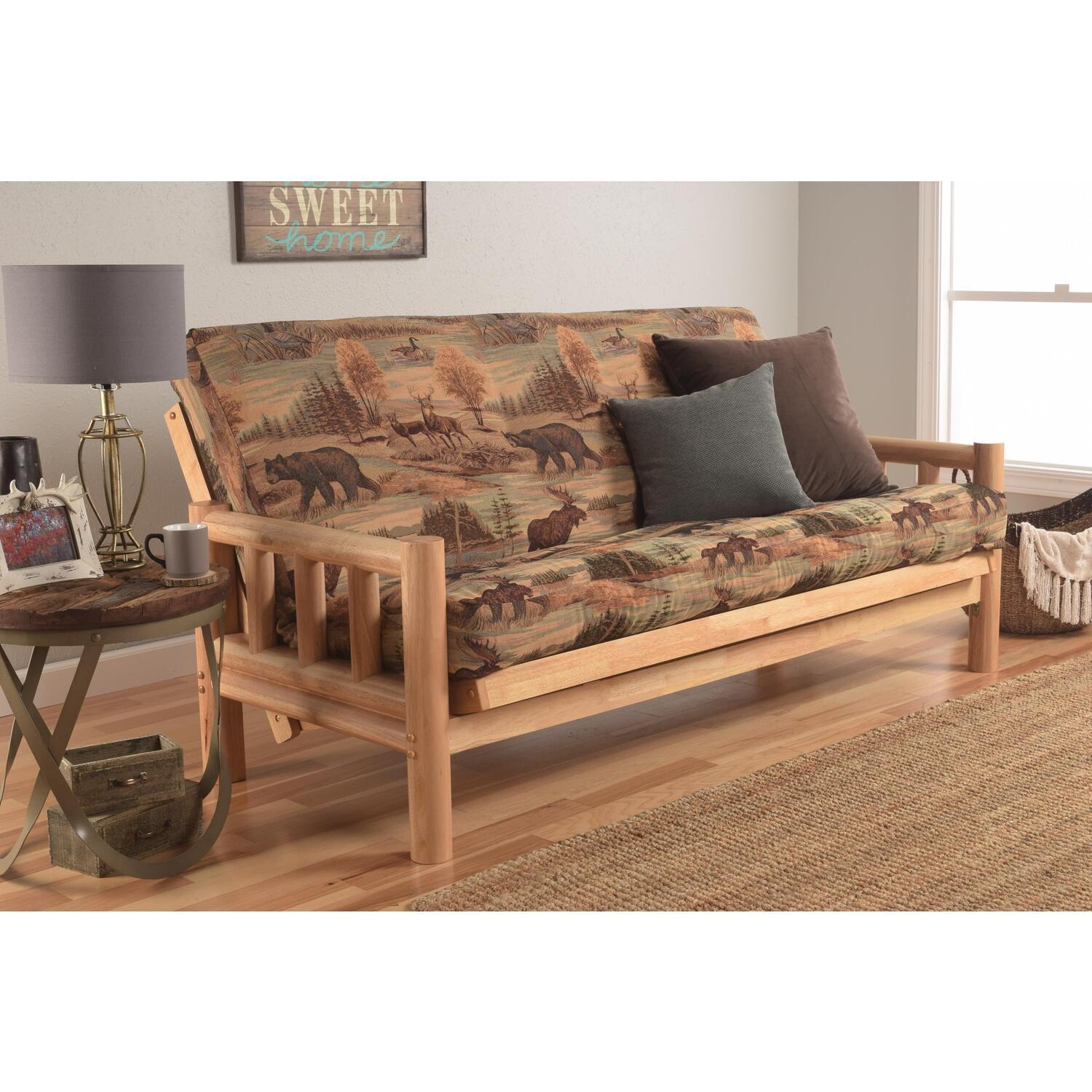 Kodiak Furniture Lodge Full Futon with Canadian Print Mattress in Natural/Tan