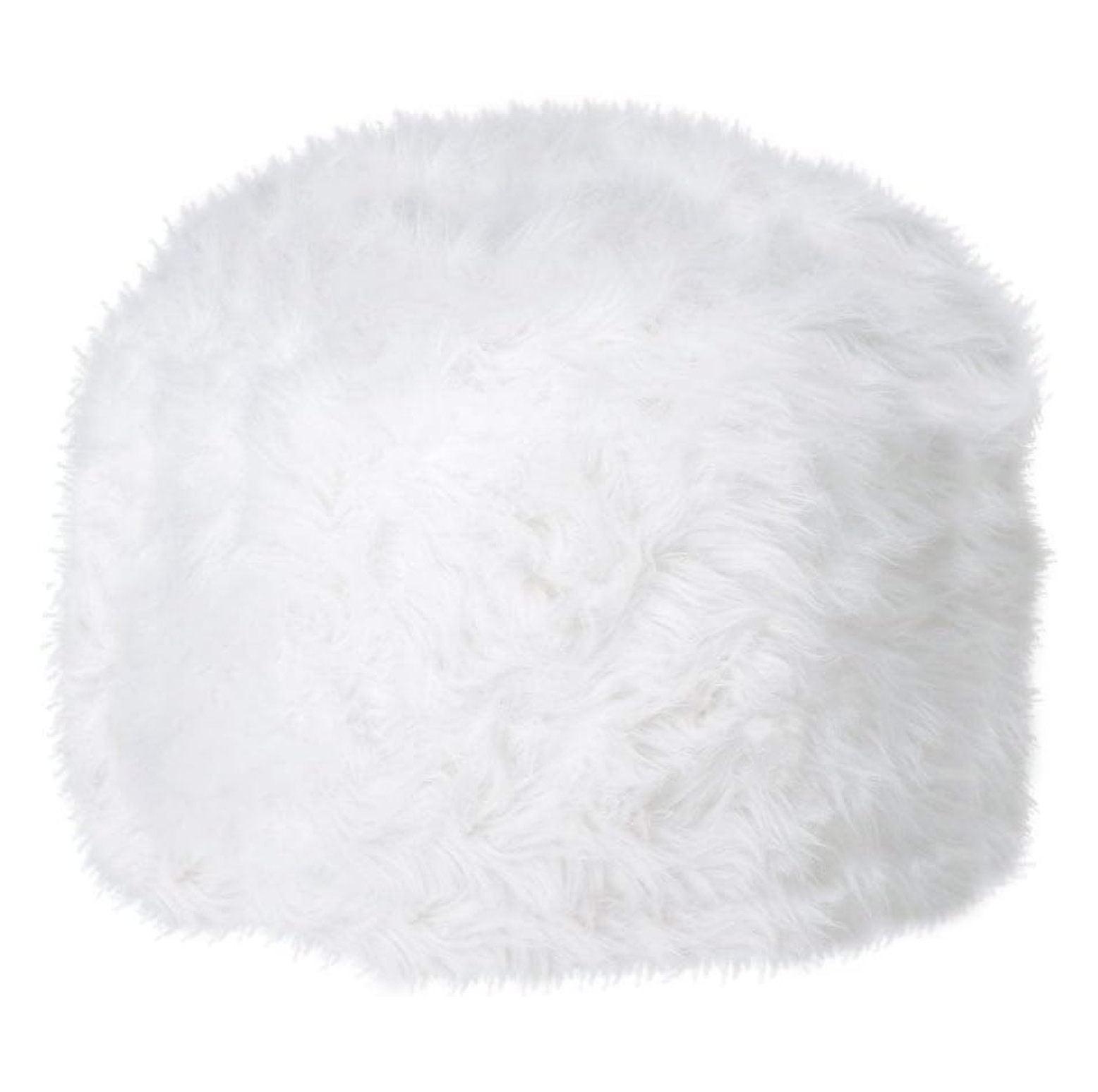 Fuzzy White Polyester Pouf Ottoman Seat